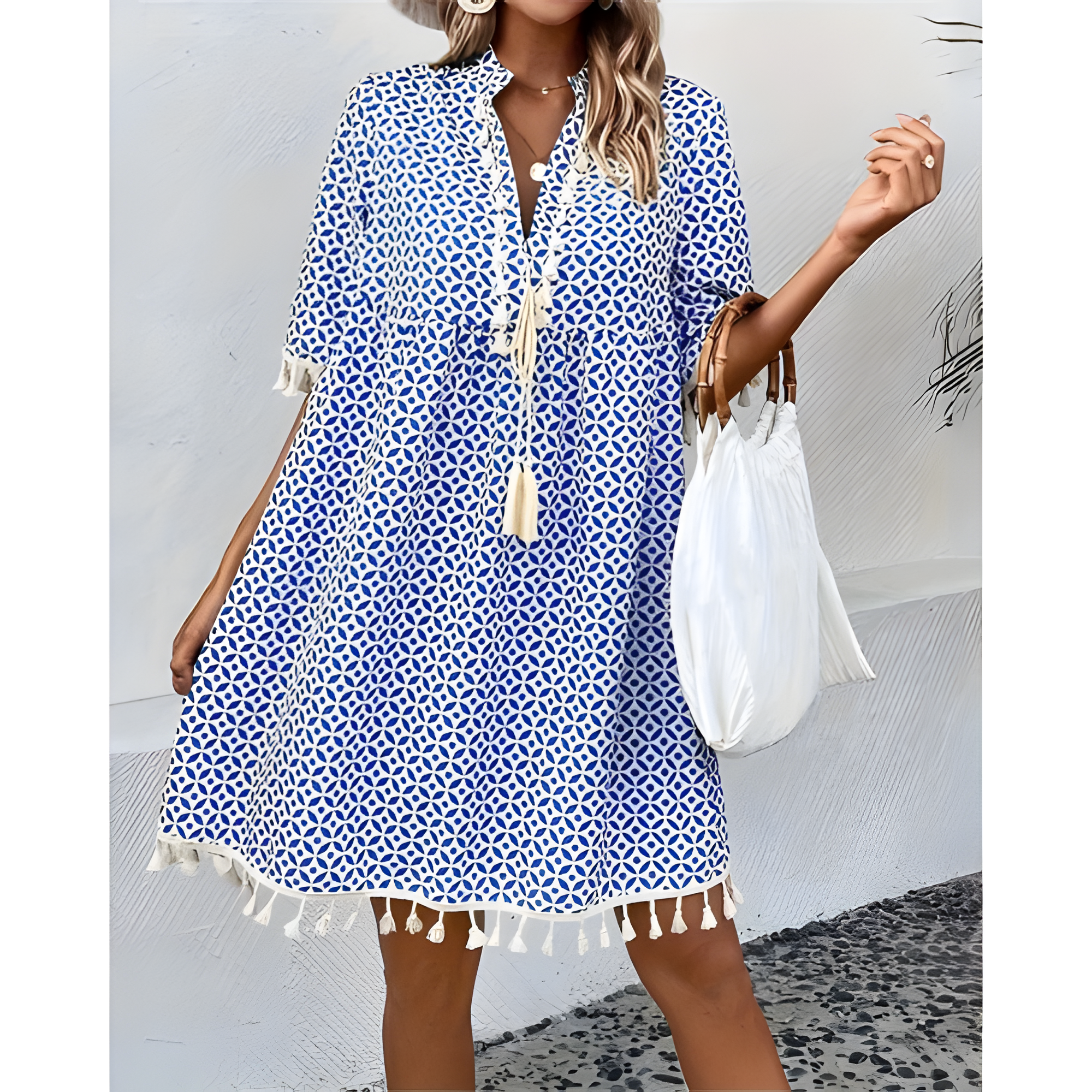Women's Printed Mini Dress with Tassels | Summer