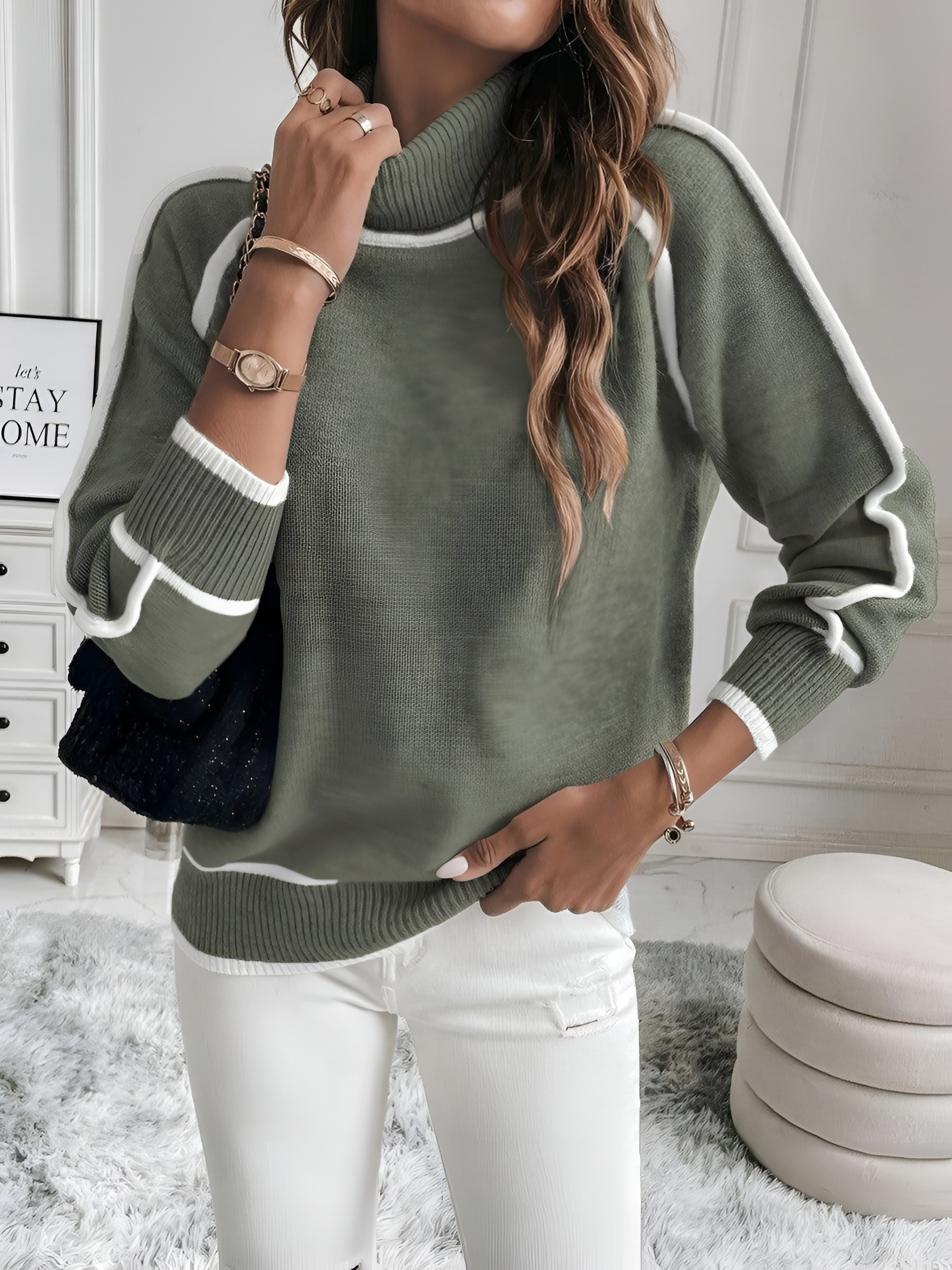 Turtleneck Jumper | Women's Winter Contrast Trim