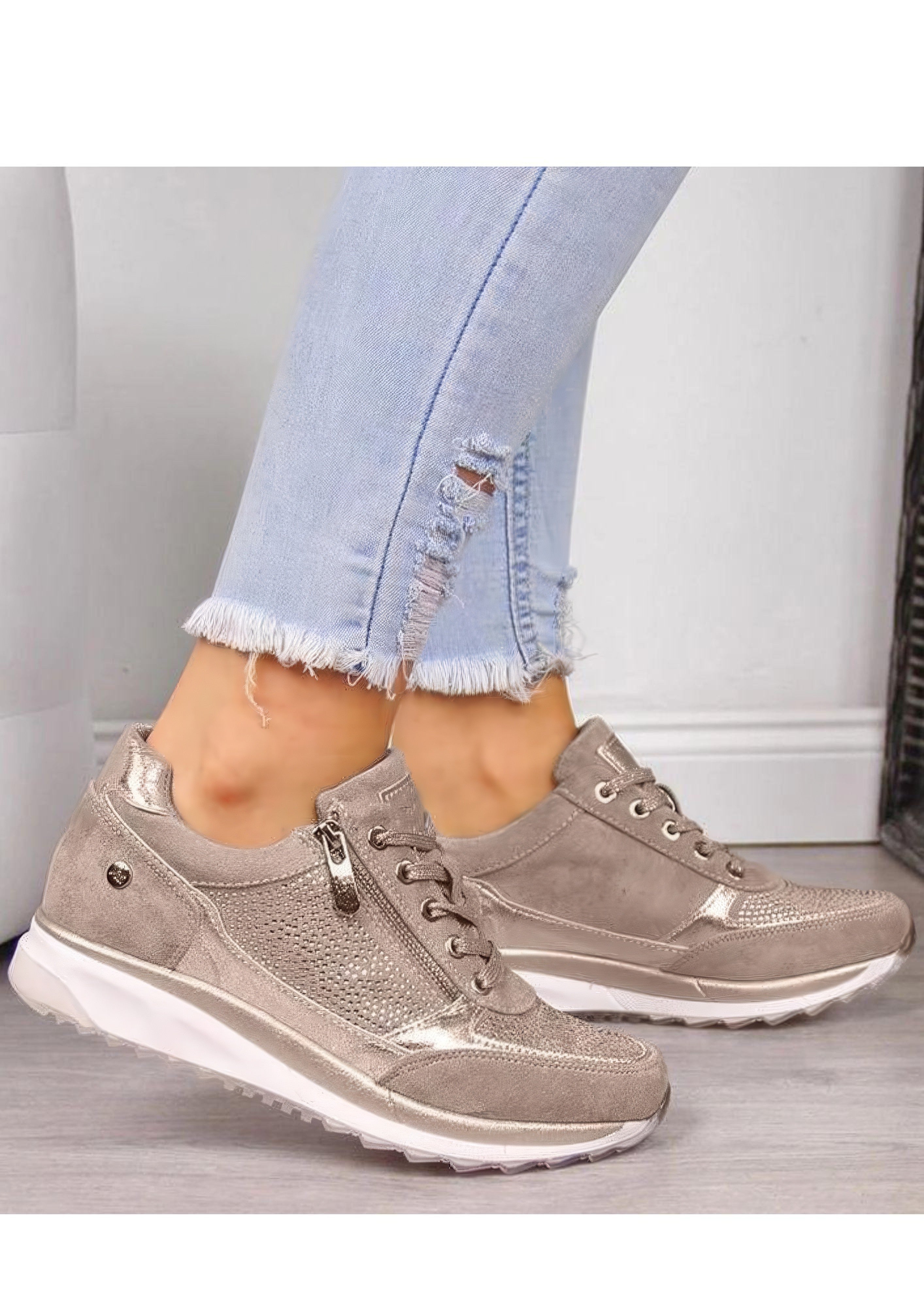 Women's Sparkly Lace-Up Sneakers | Wedge