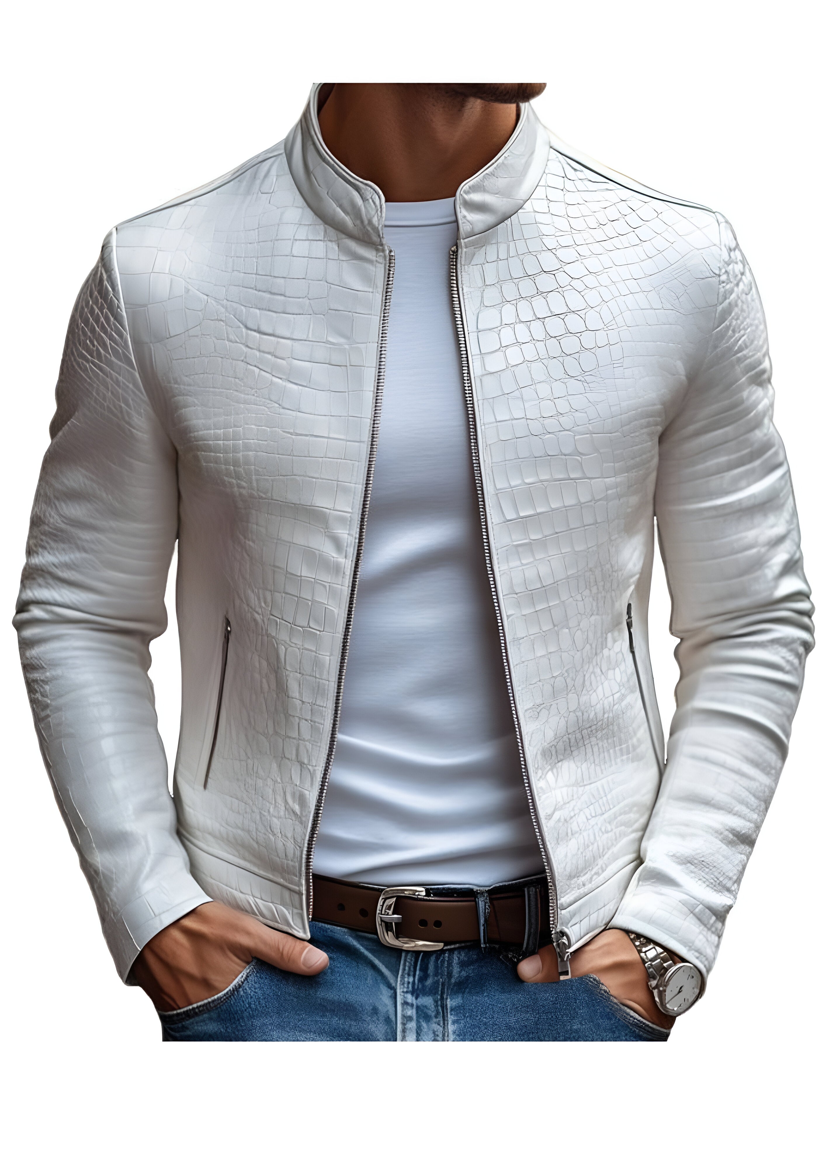 Embossed Moto Jacket | Men's Slim Fit