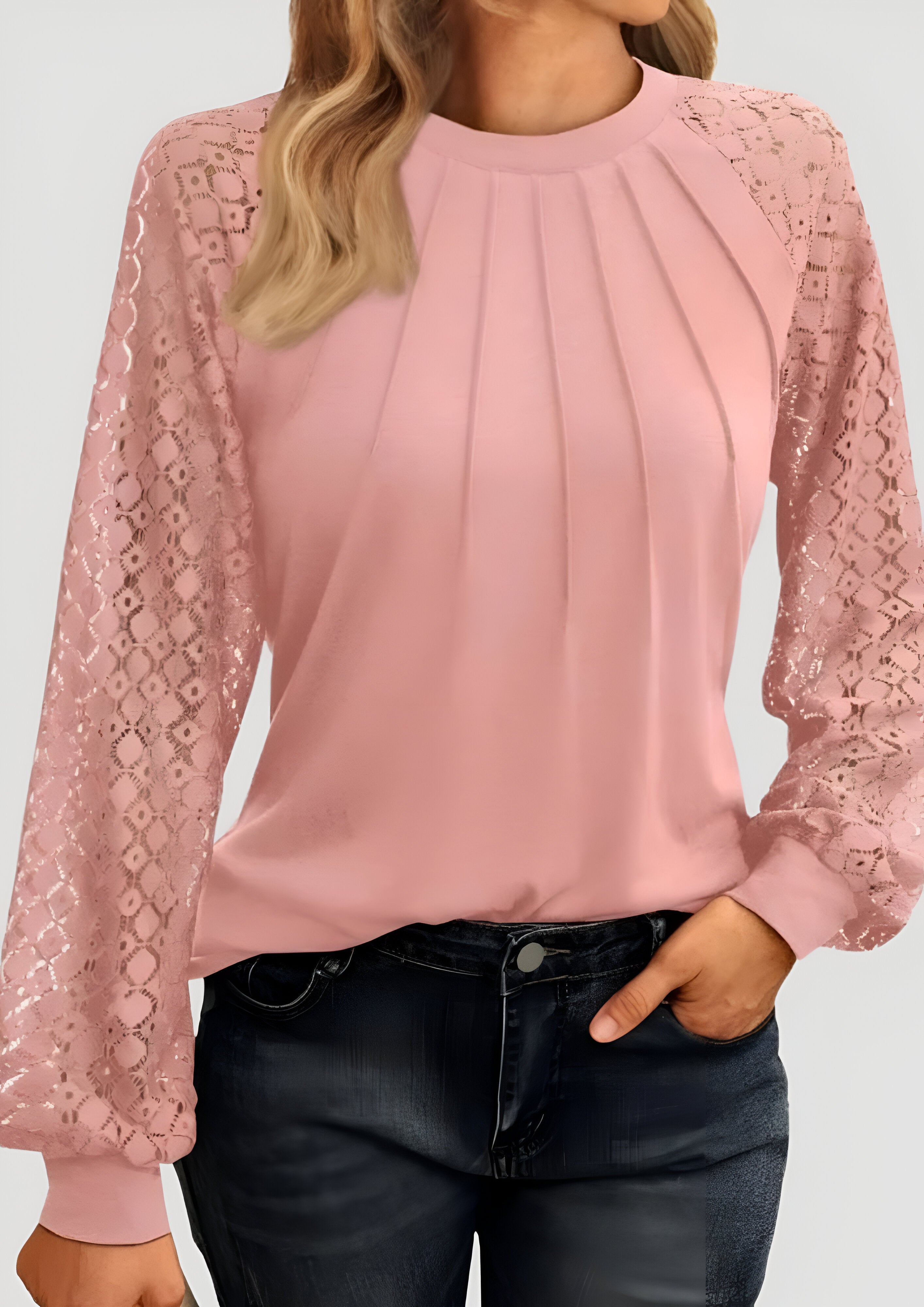 Pleated Lace Blouse | Women's Long Sleeve Top