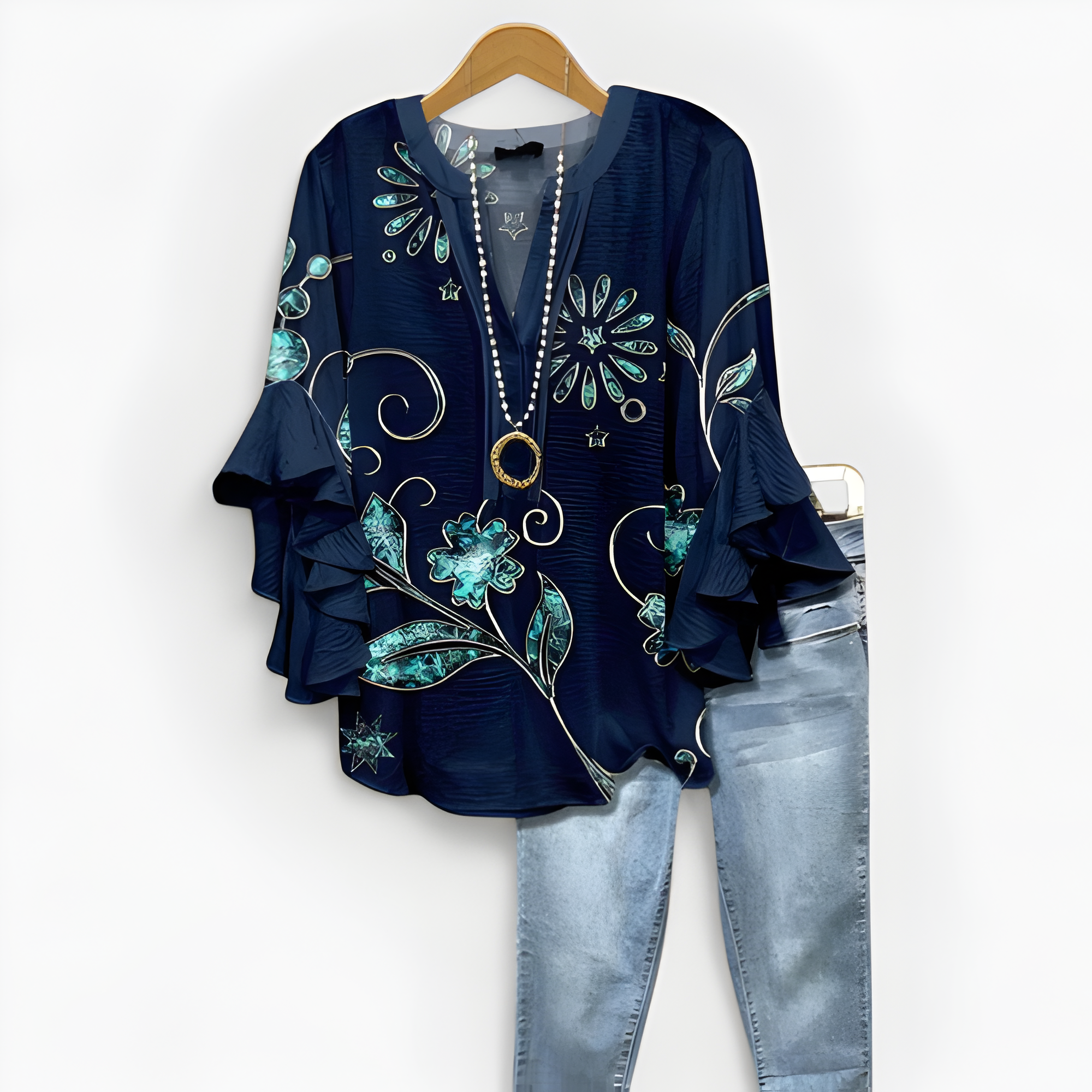 Women's Floral Print Ruffle Sleeve Blouse | Summer