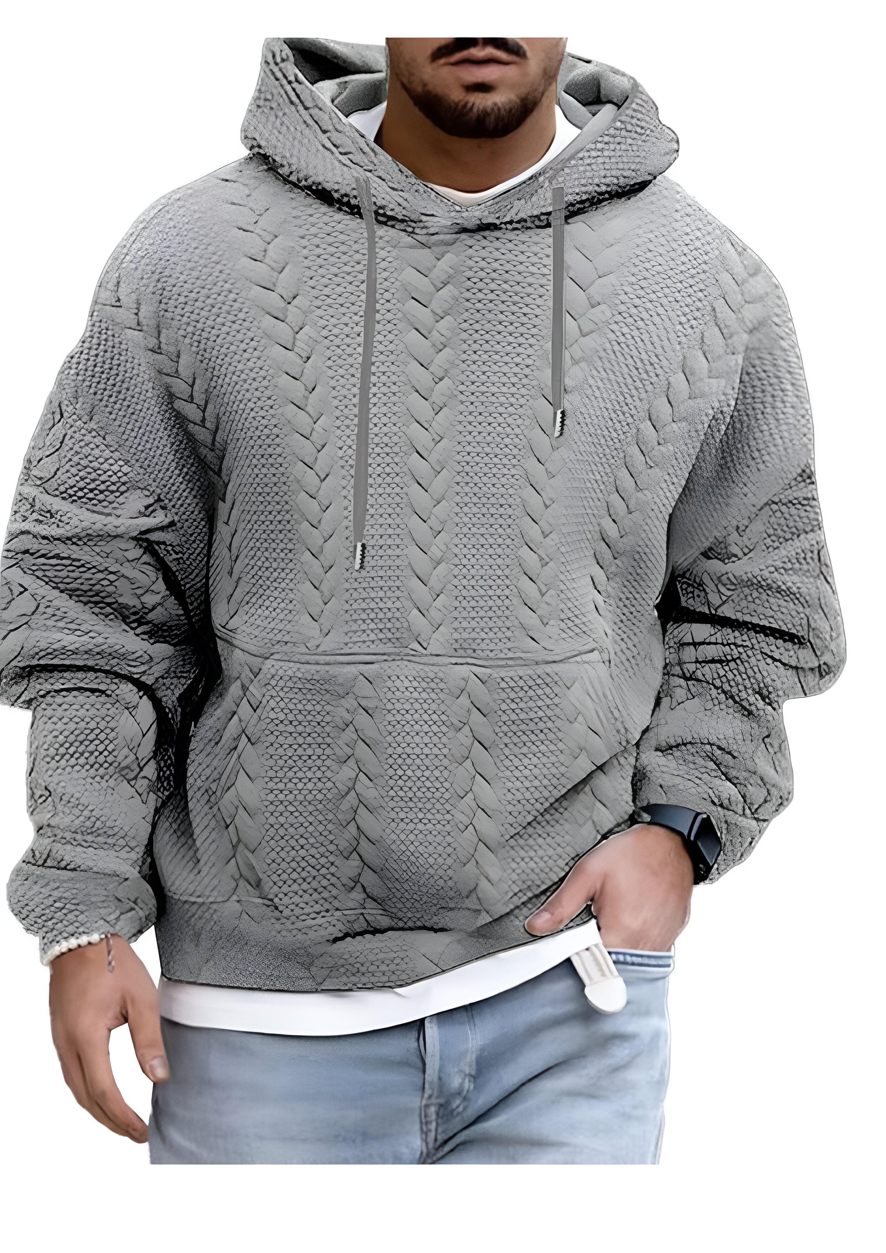 Textured Embossed Hoodie | Men's Kangaroo Pocket