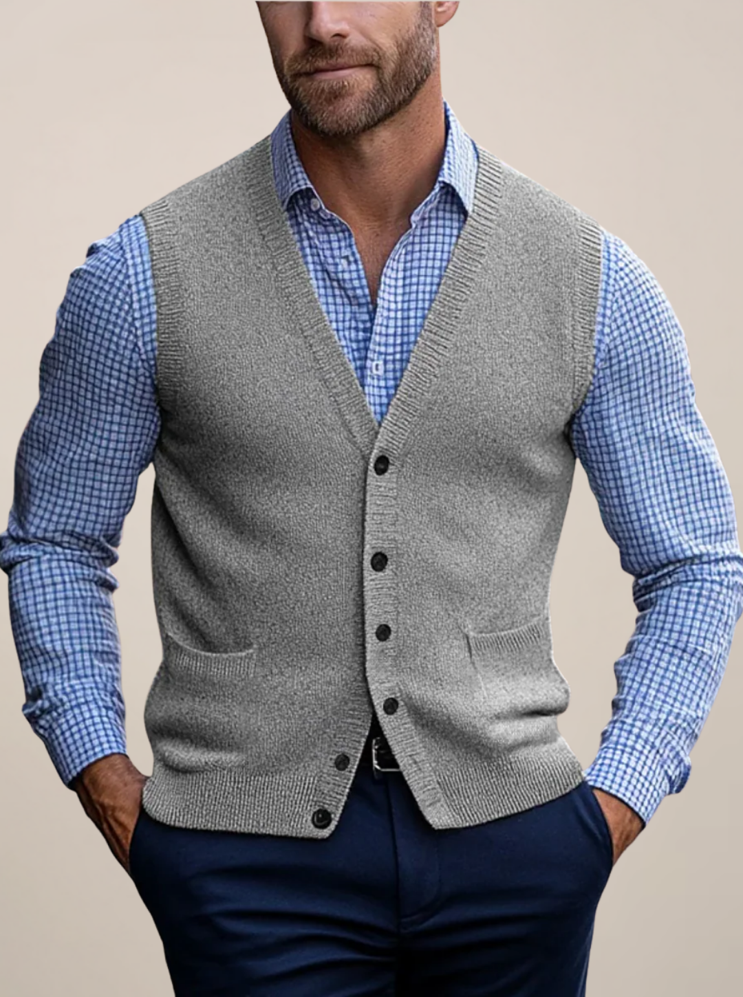 Men’s Summer V-Neck Sleeveless Vest | Button-Front