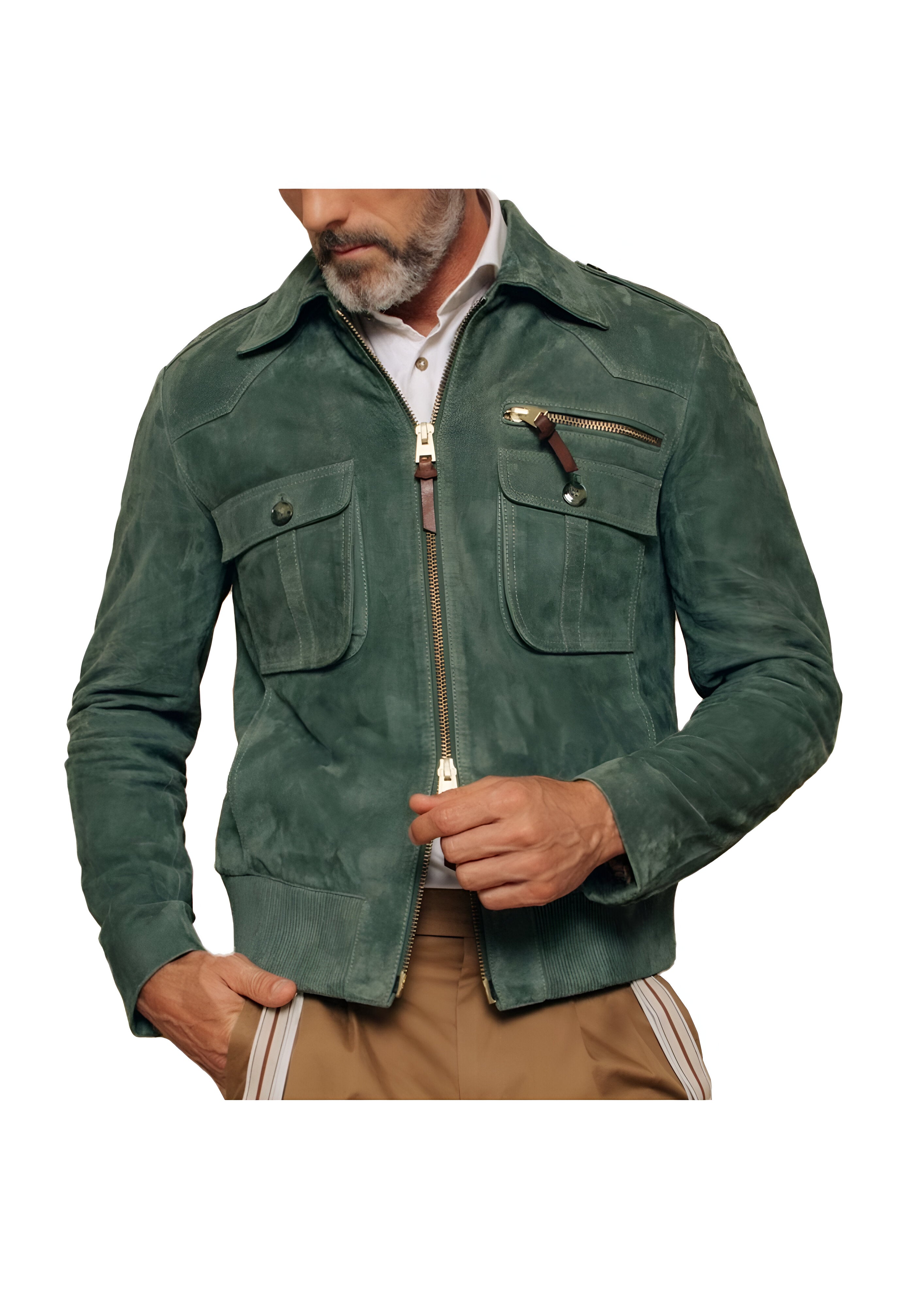 Retro Lapel Zipper Jacket | Men's Suede