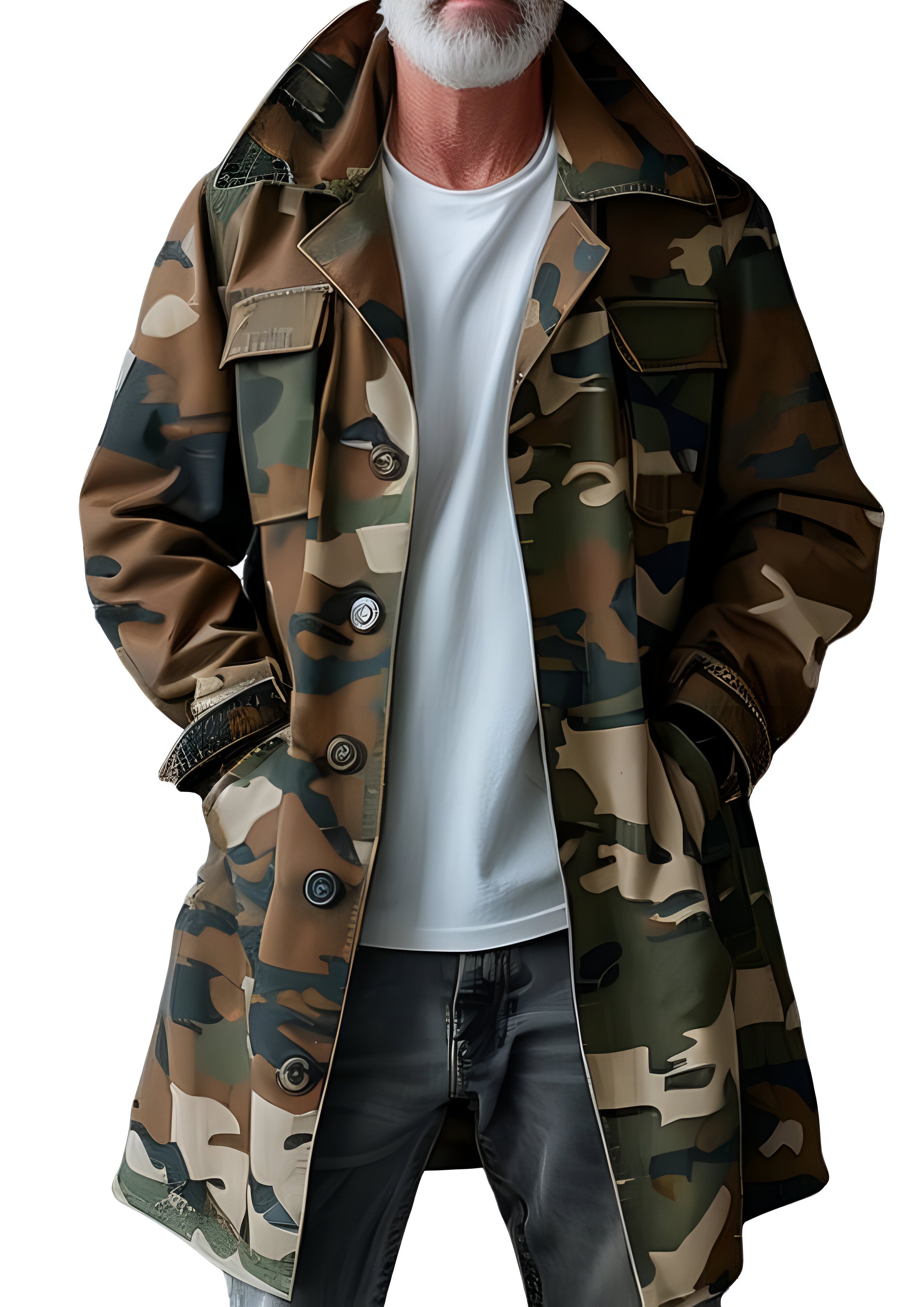 Mid-length Cargo Trench Coat | Men's Camouflage