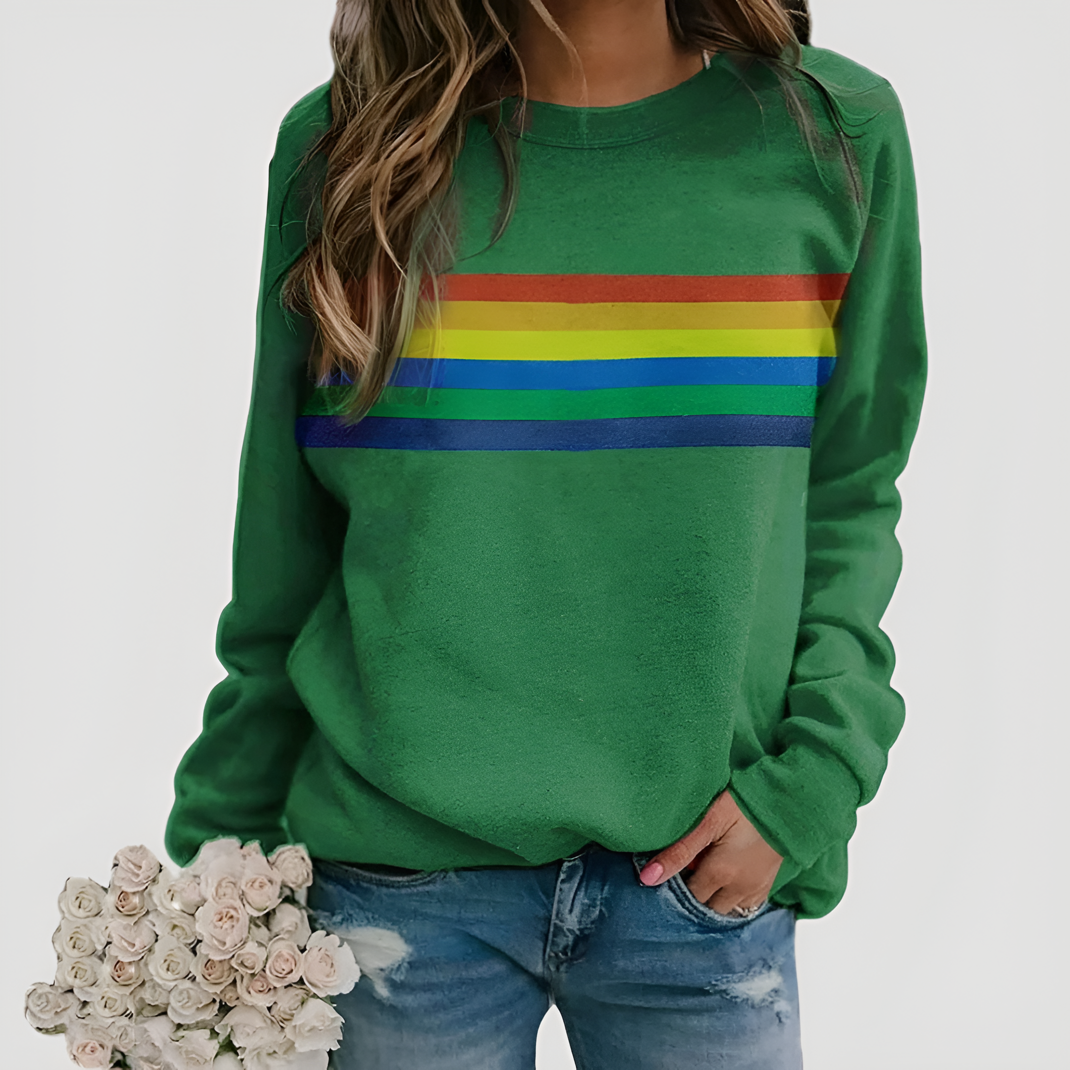 Rainbow Striped Sweatshirt | Women's Winter Long Sleeve