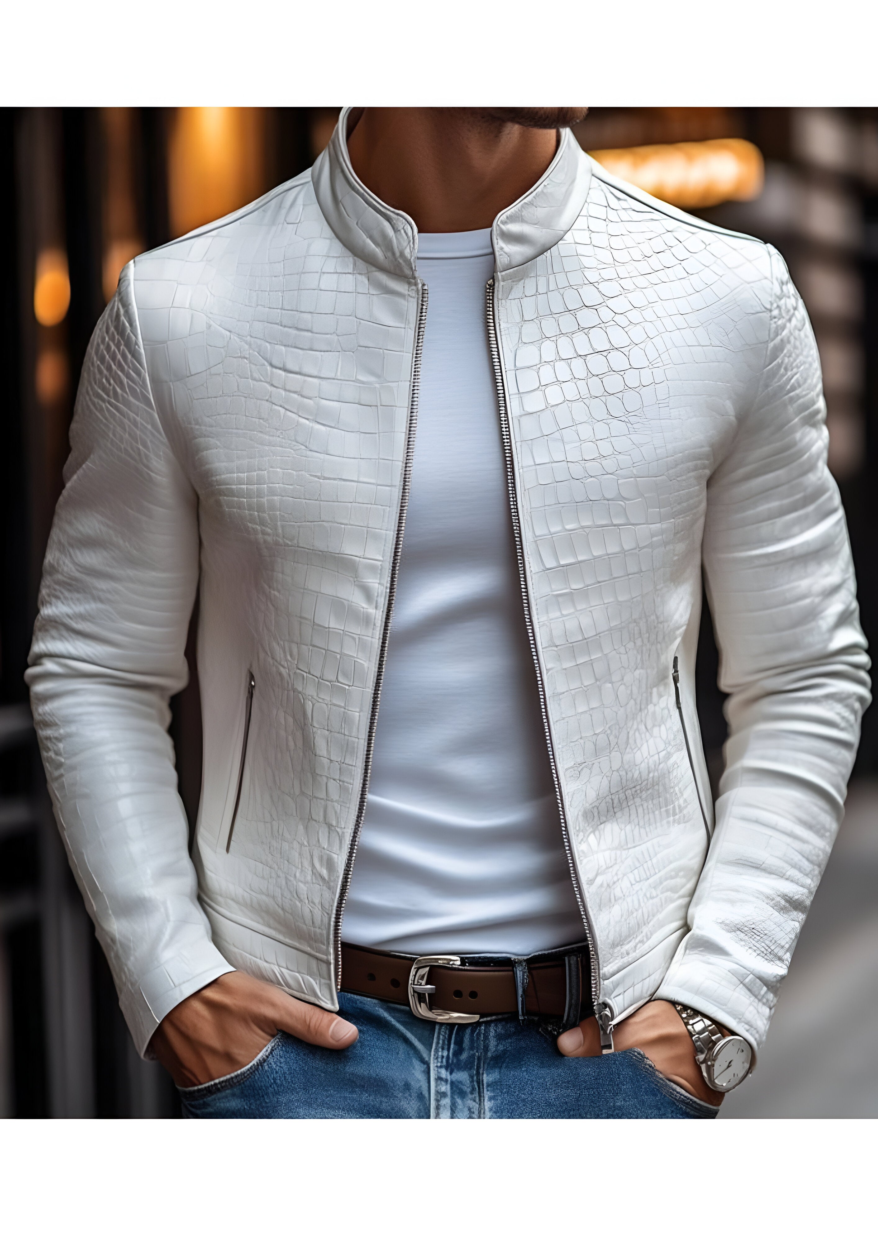 Embossed Moto Jacket | Men's Slim Fit