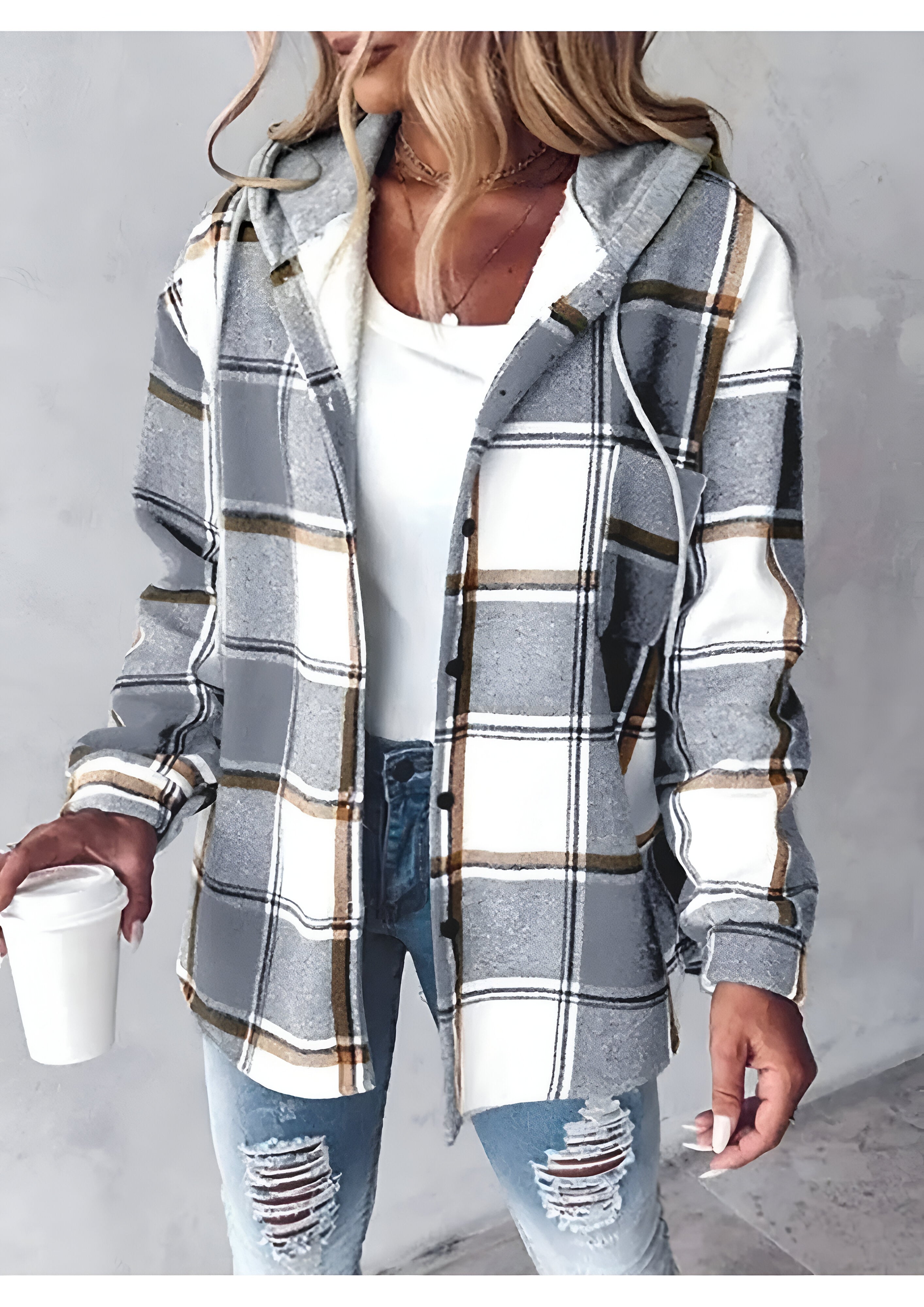 Plaid Button-Up Shirt Jacket | Women's Hoodie