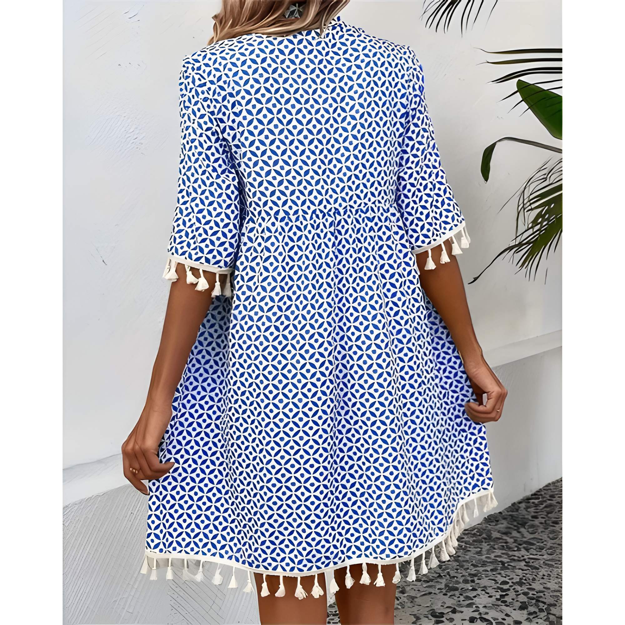 Women's Printed Mini Dress with Tassels | Summer