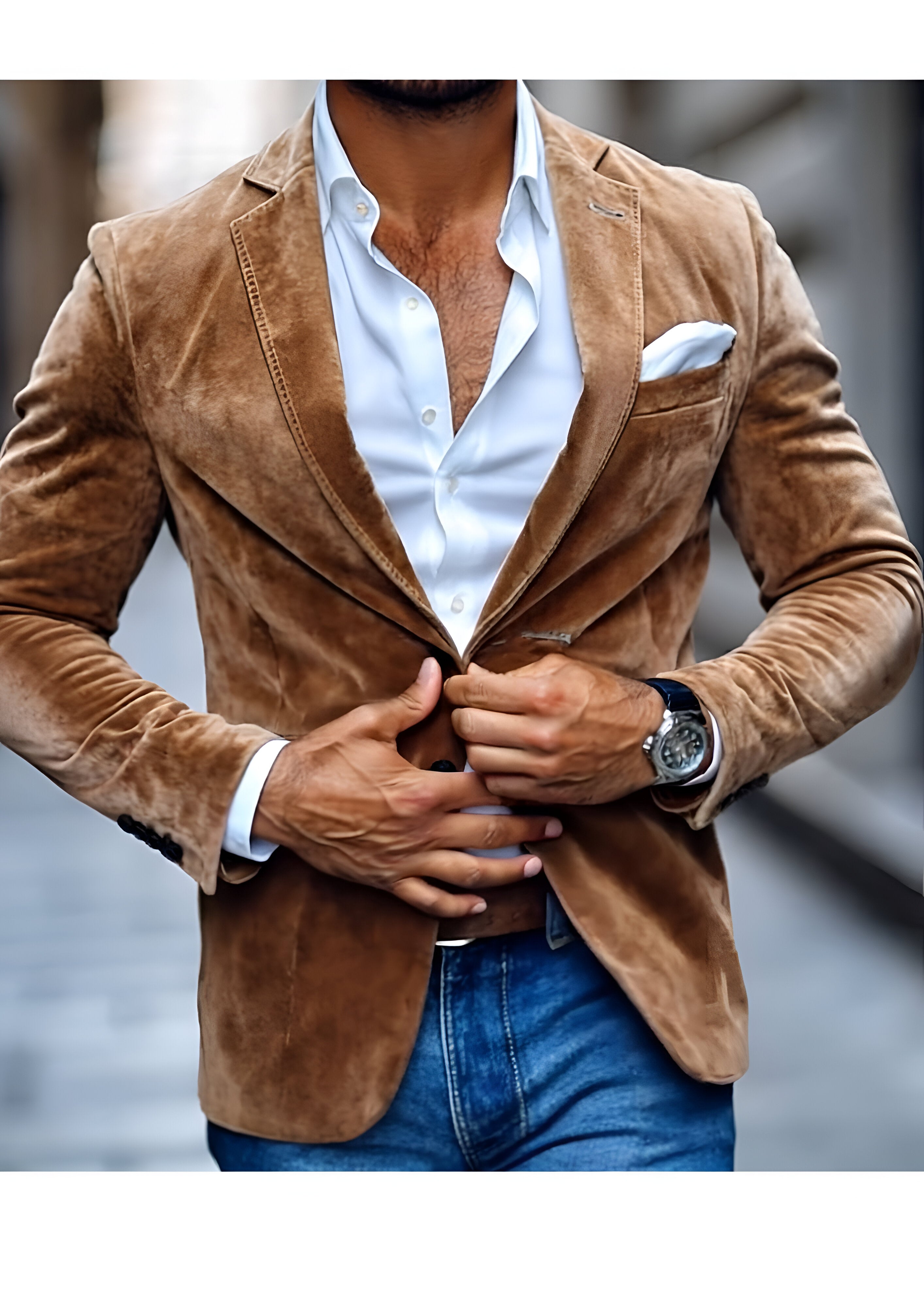 Suede Notch Lapel Blazer | Men's Casual Wear