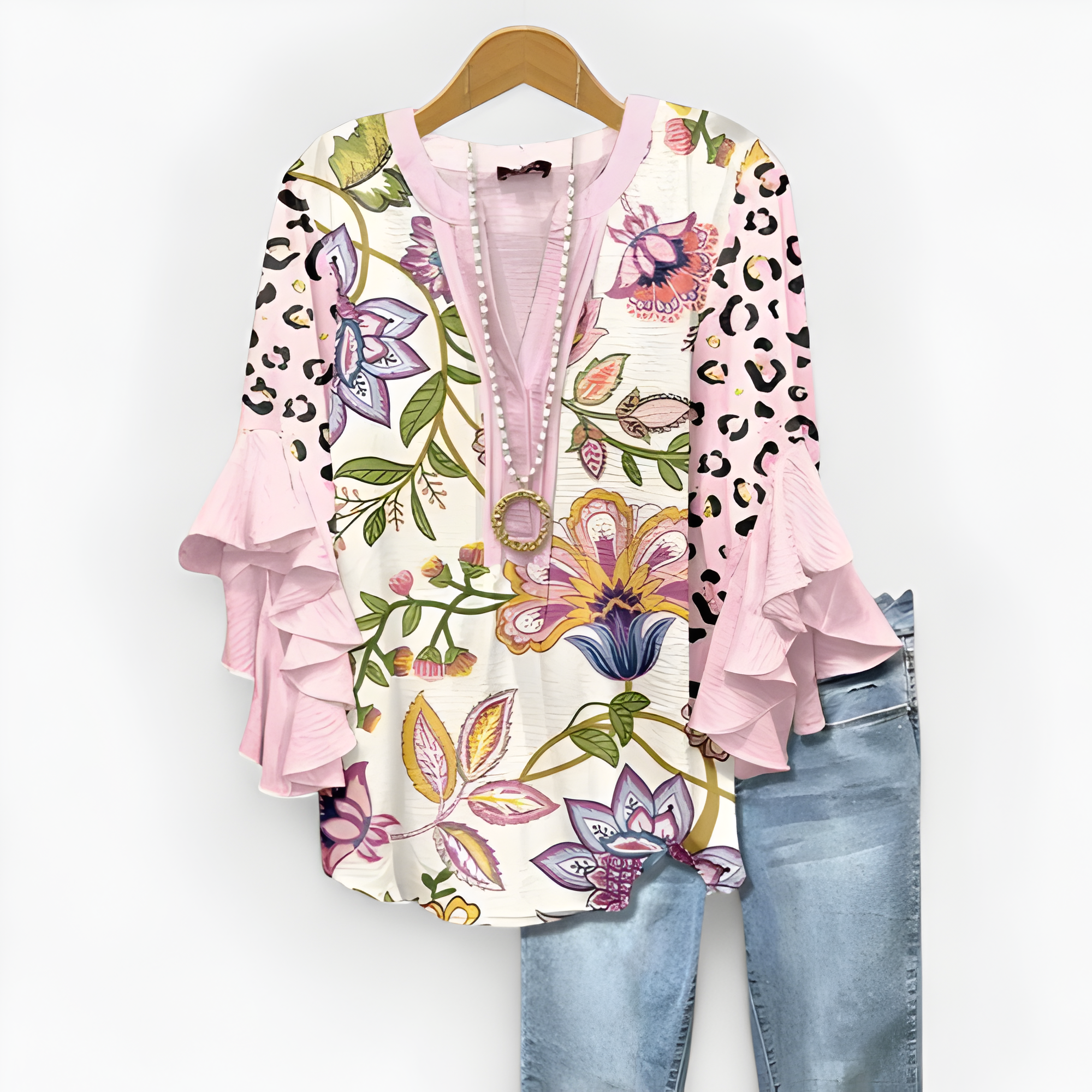 Women's Floral Print Ruffle Sleeve Blouse | Summer