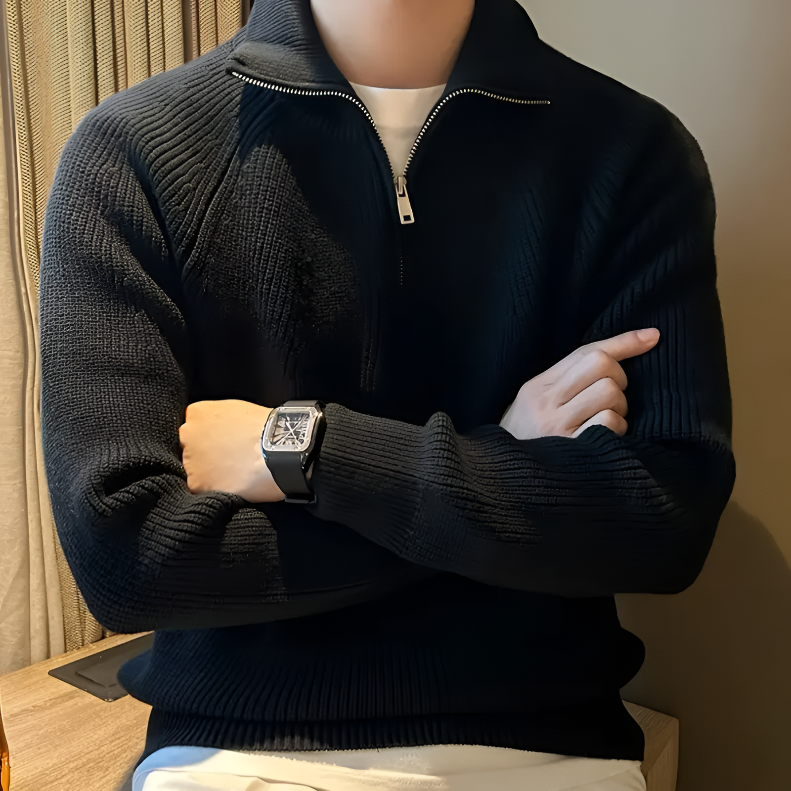 Quarter Zip Jumper | Men's Winter Ribbed Knit