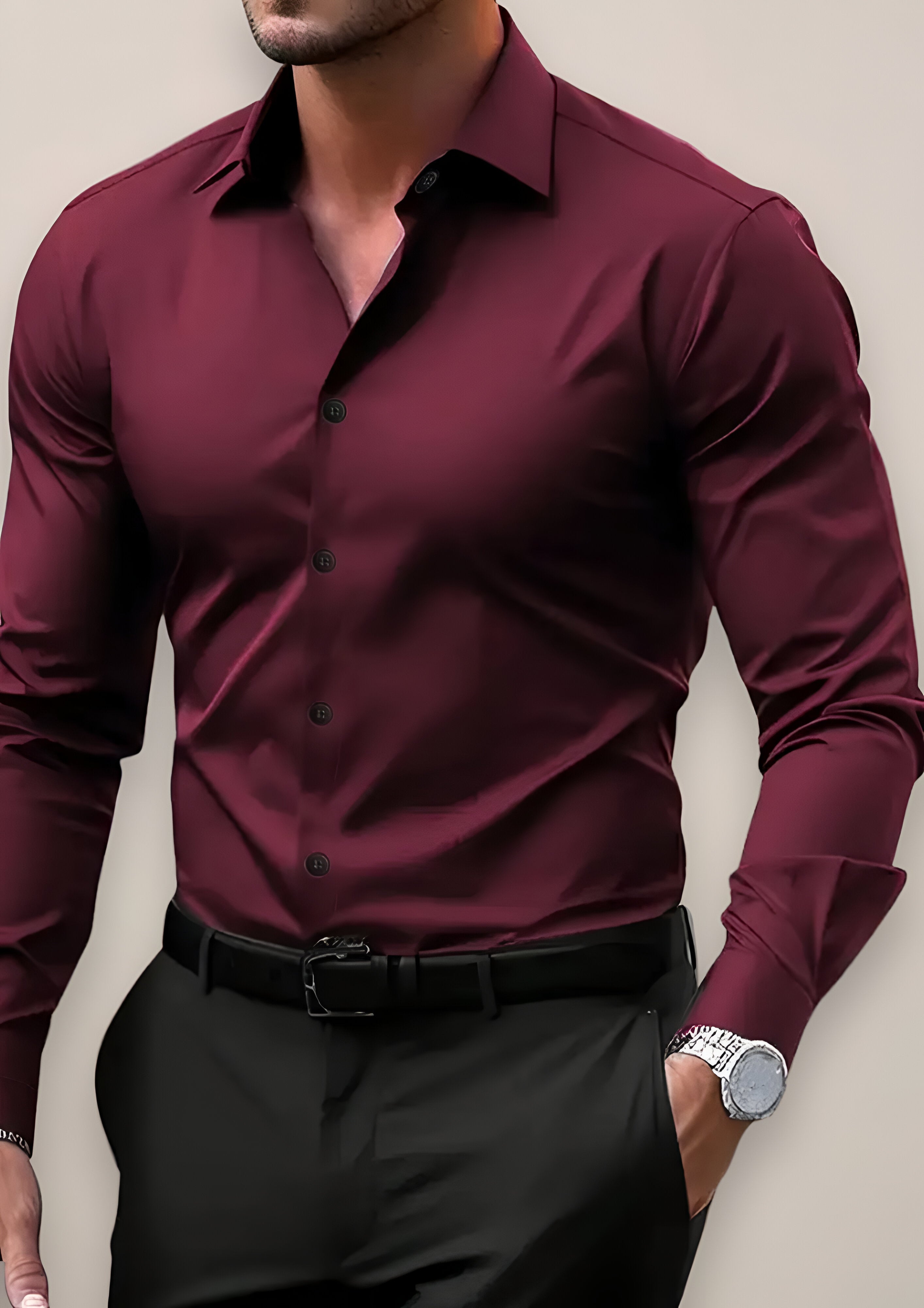 Men’s Long-Sleeve Dress Shirt | Notched Collar Office Wear
