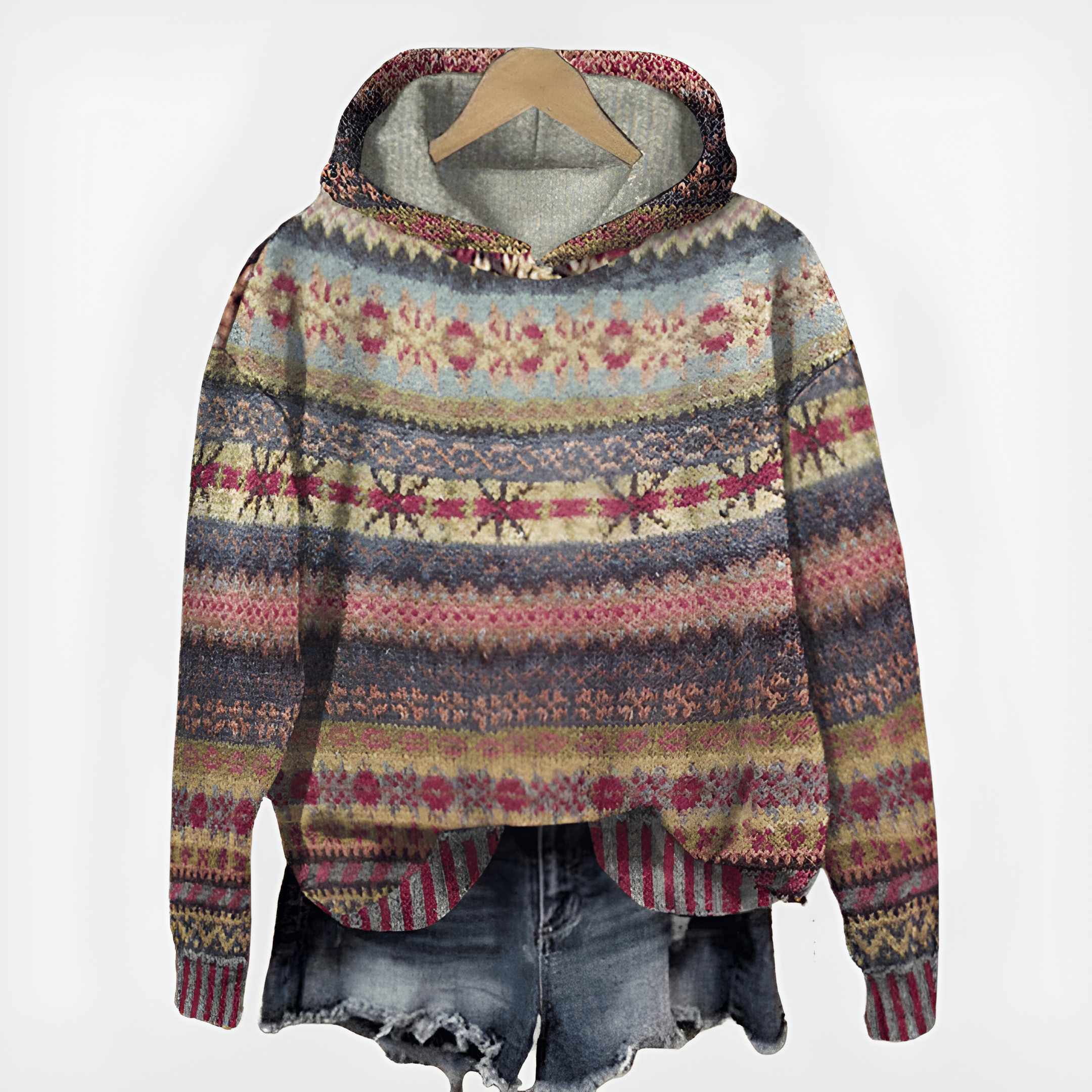 Teal Geometric Jumper | Women's Winter Hooded