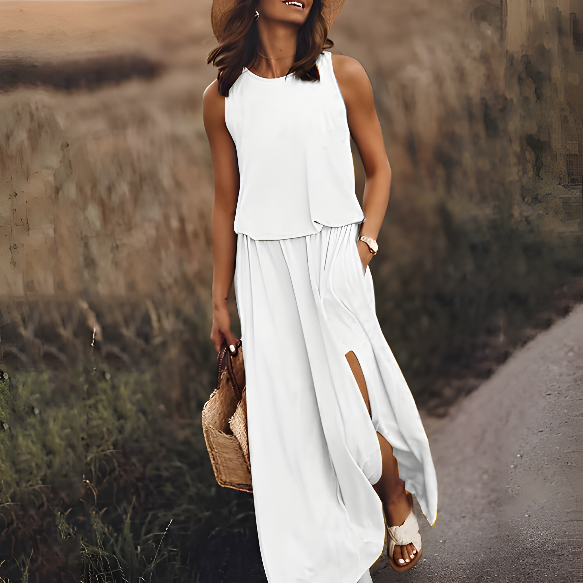Women's Sleeveless Side Slit Maxi Dress | Summer