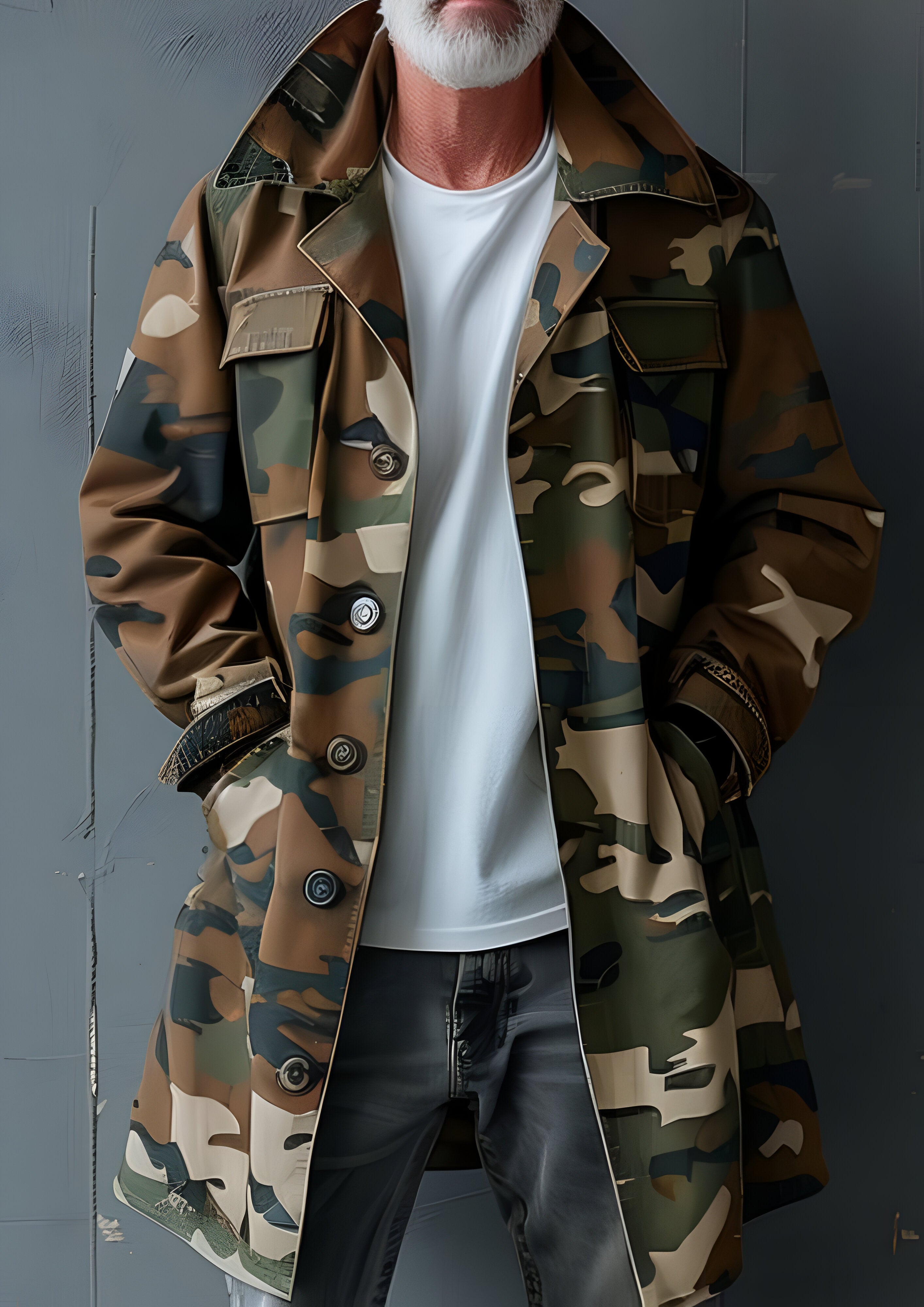 Mid-length Cargo Trench Coat | Men's Camouflage