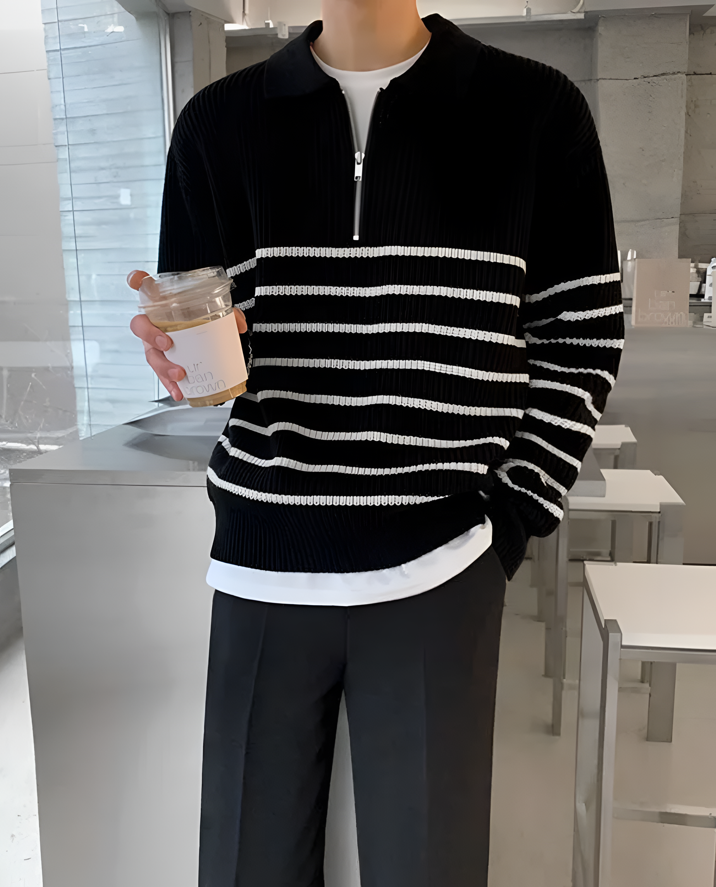 Quarter Zip Jumper | Men's Winter Stripe Knit