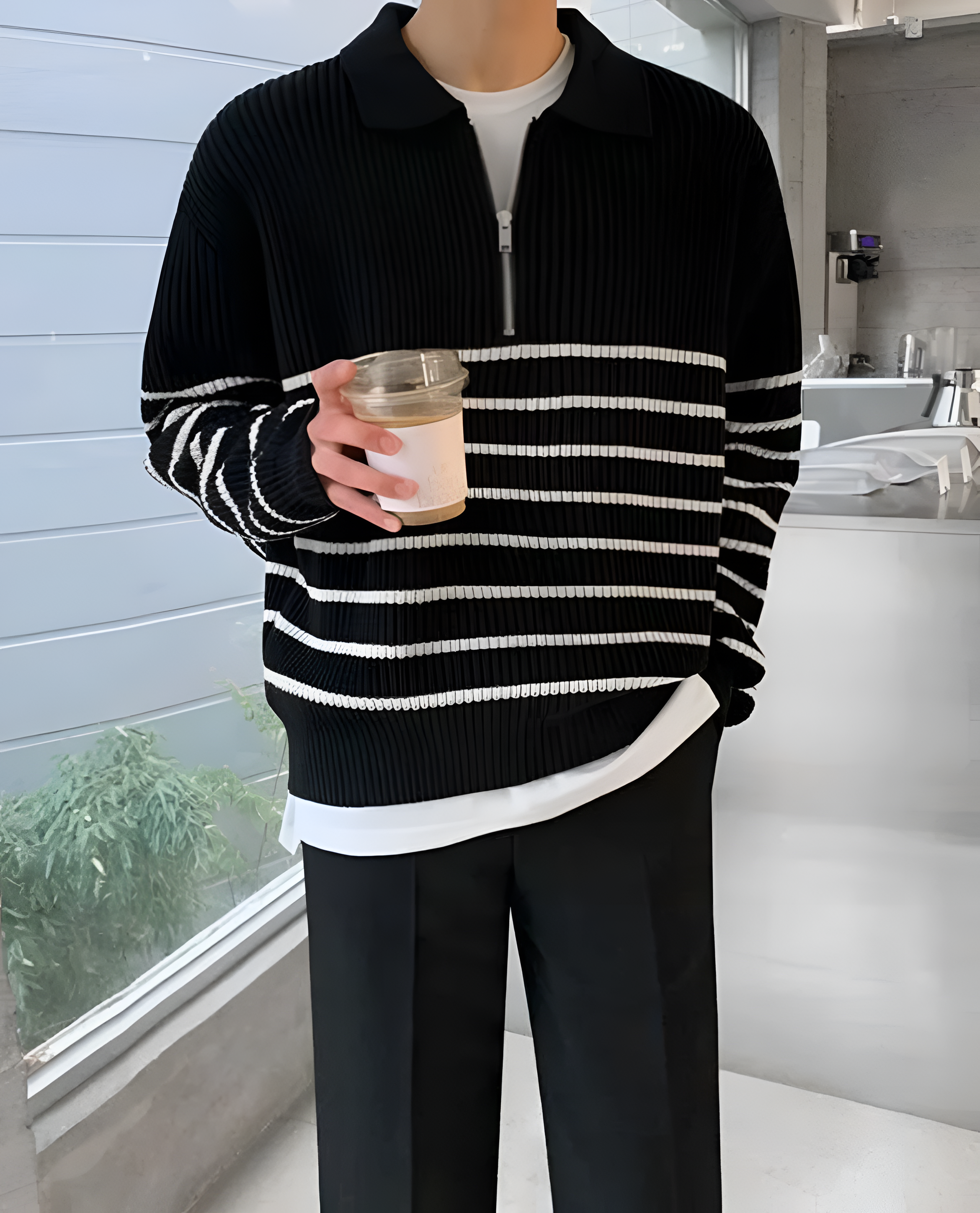 Quarter Zip Jumper | Men's Winter Stripe Knit