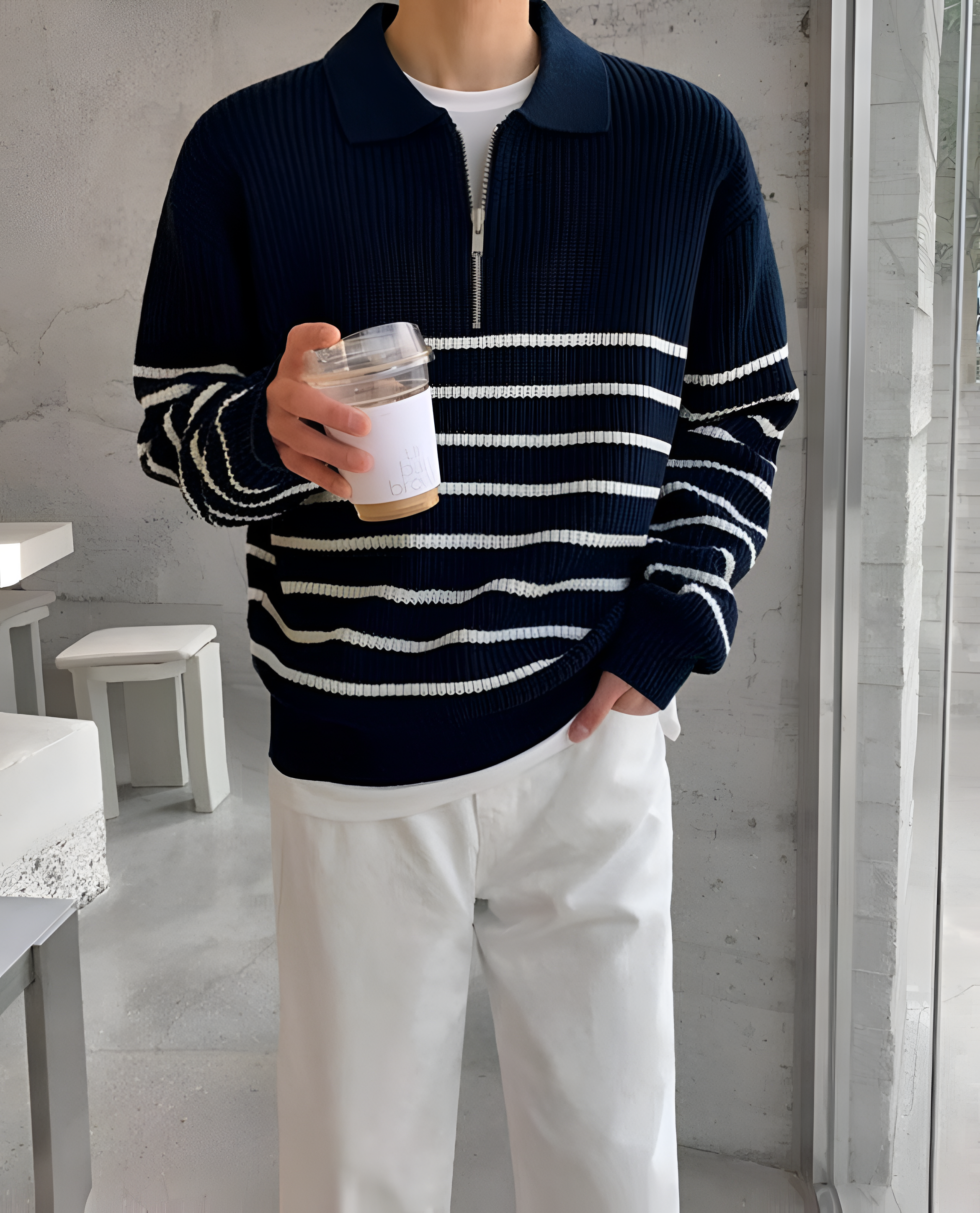 Quarter Zip Jumper | Men's Winter Stripe Knit