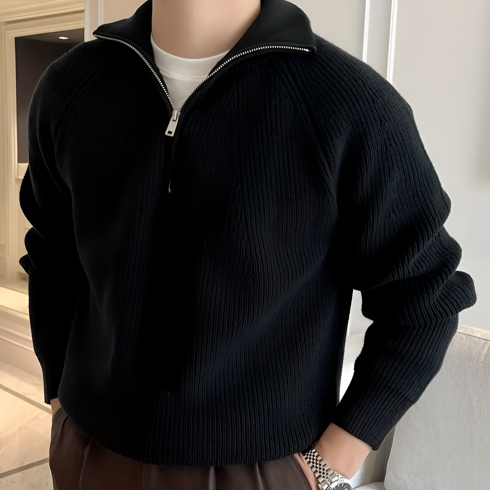 Quarter Zip Jumper | Men's Winter Ribbed Knit