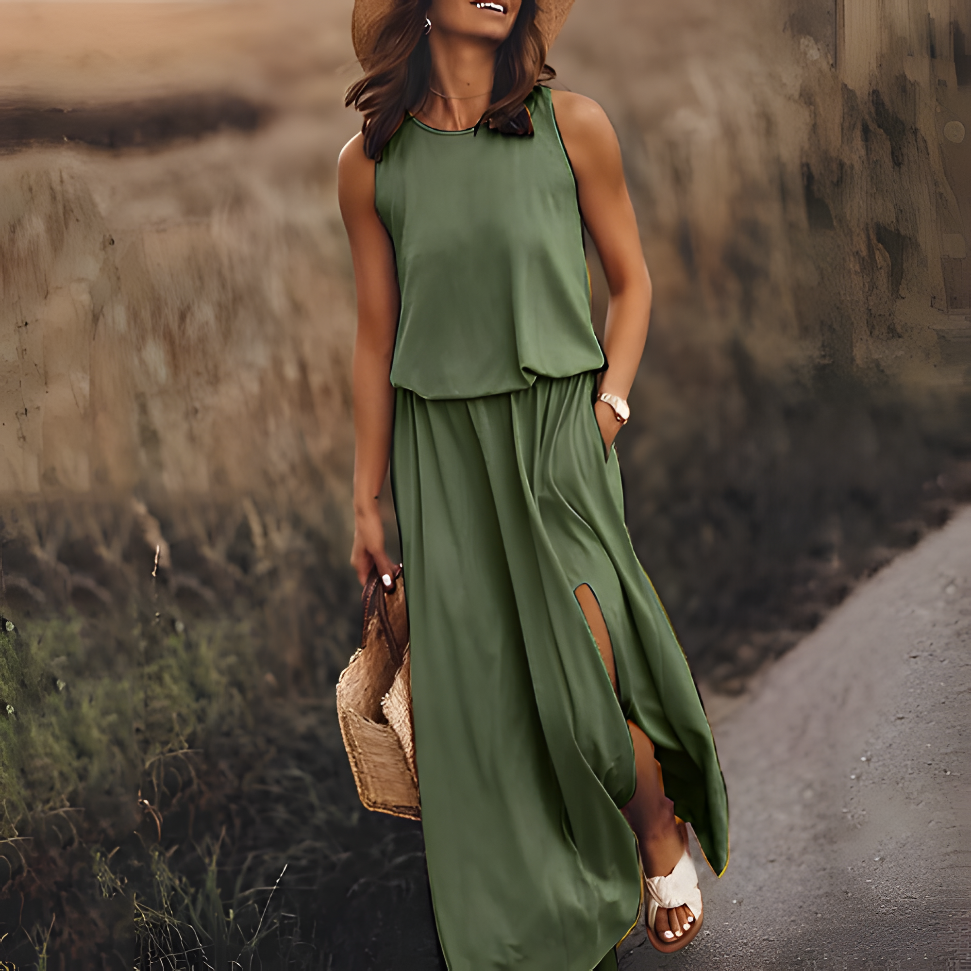 Women's Sleeveless Side Slit Maxi Dress | Summer