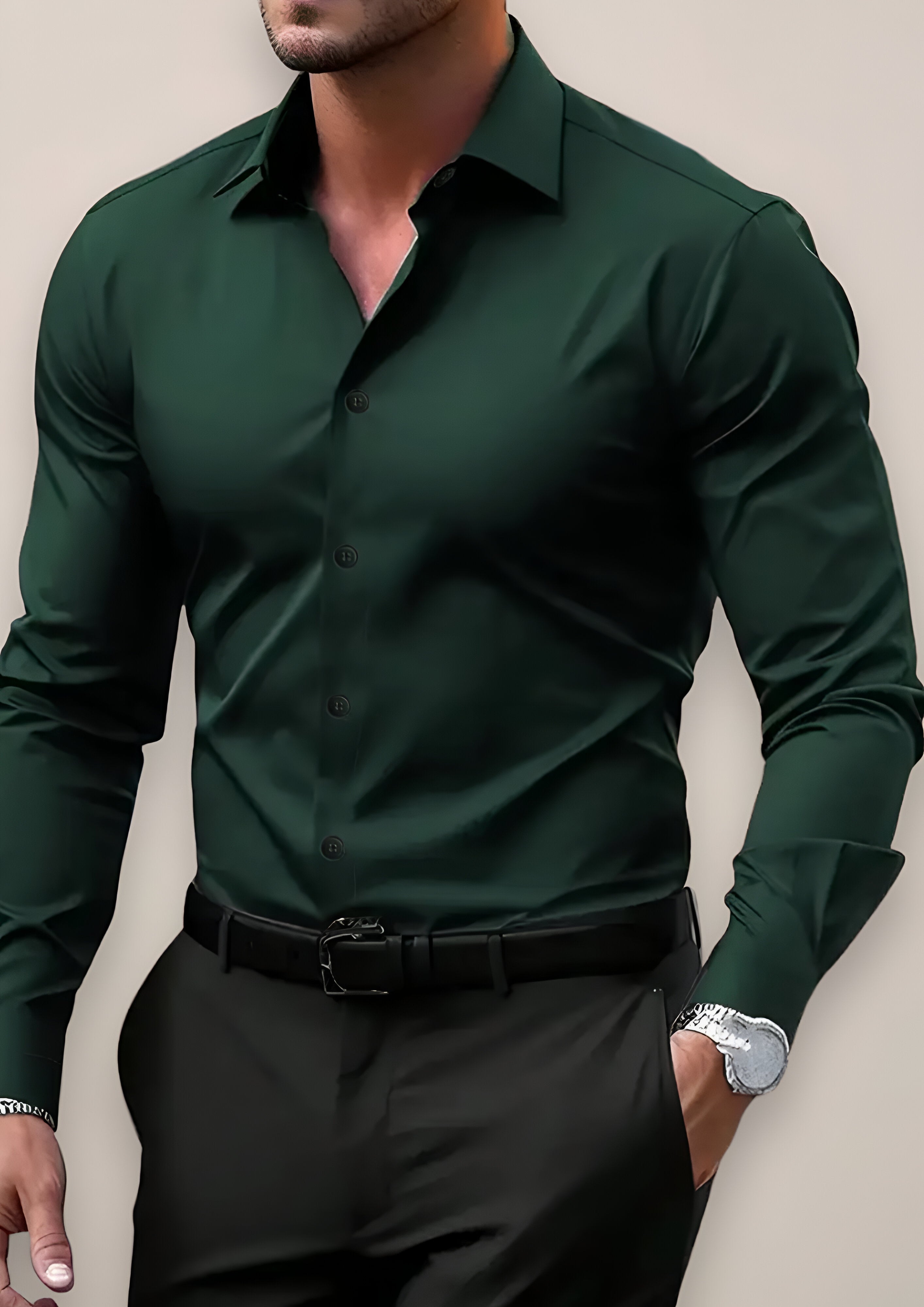 Men’s Long-Sleeve Dress Shirt | Notched Collar Office Wear
