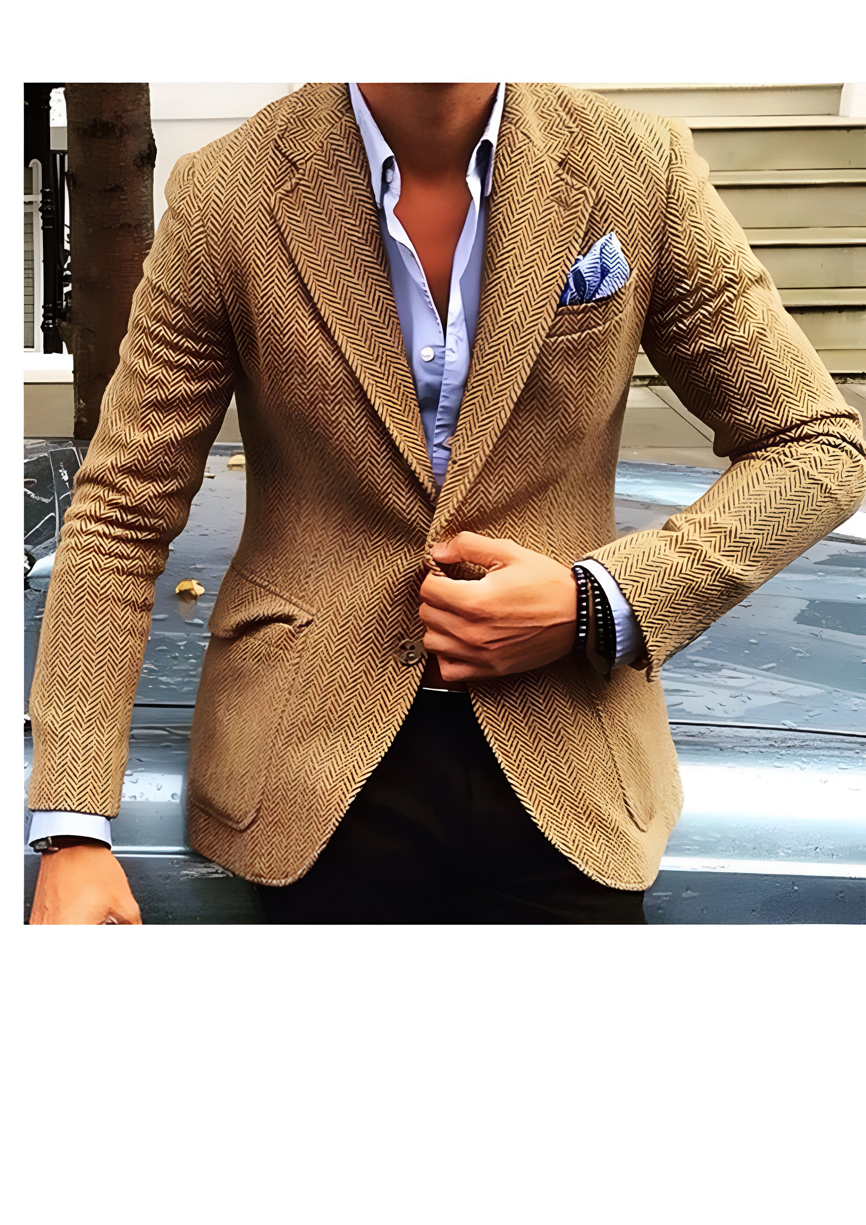 Vintage Herringbone Blazer | Men's Single Breasted