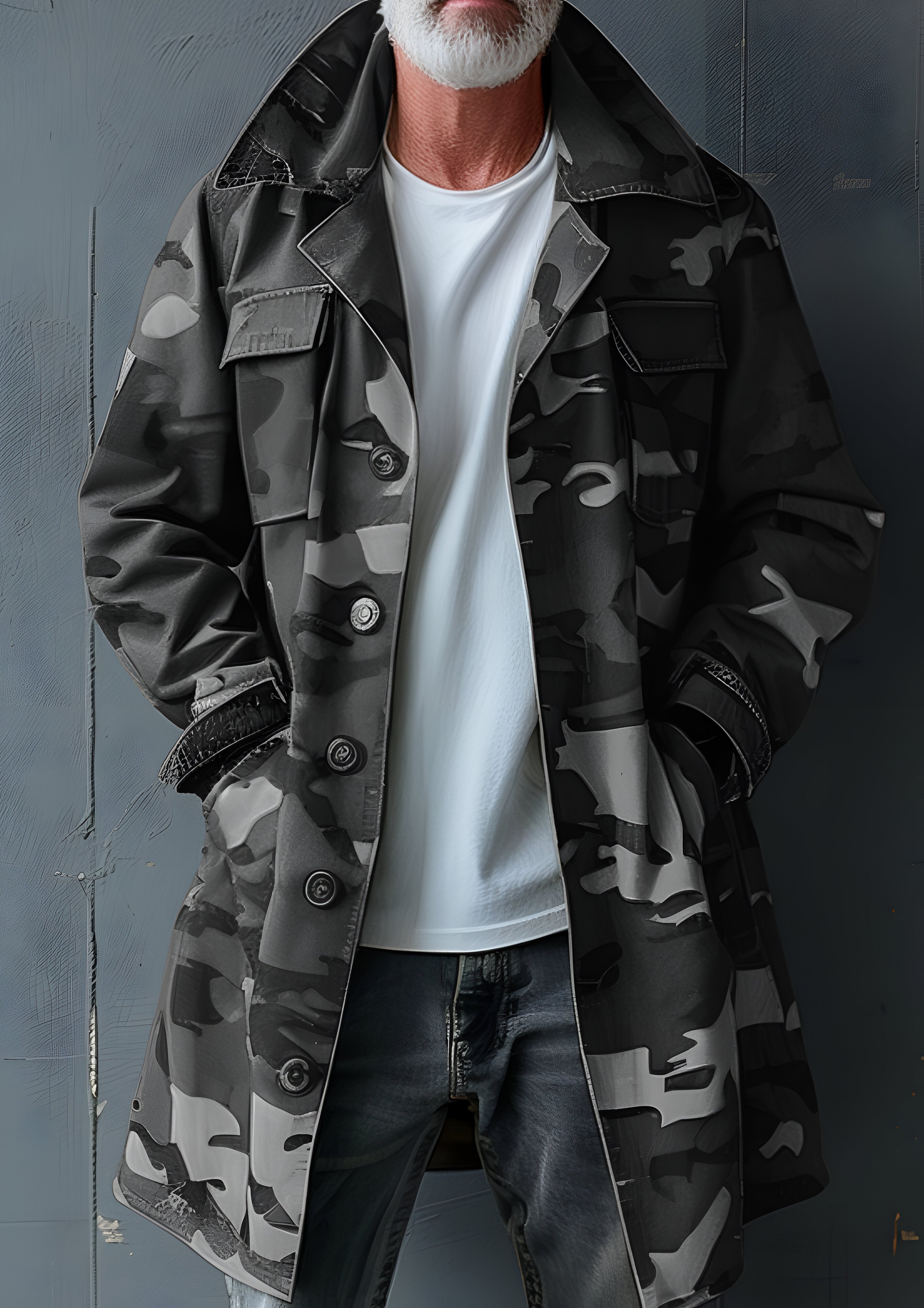 Mid-length Cargo Trench Coat | Men's Camouflage