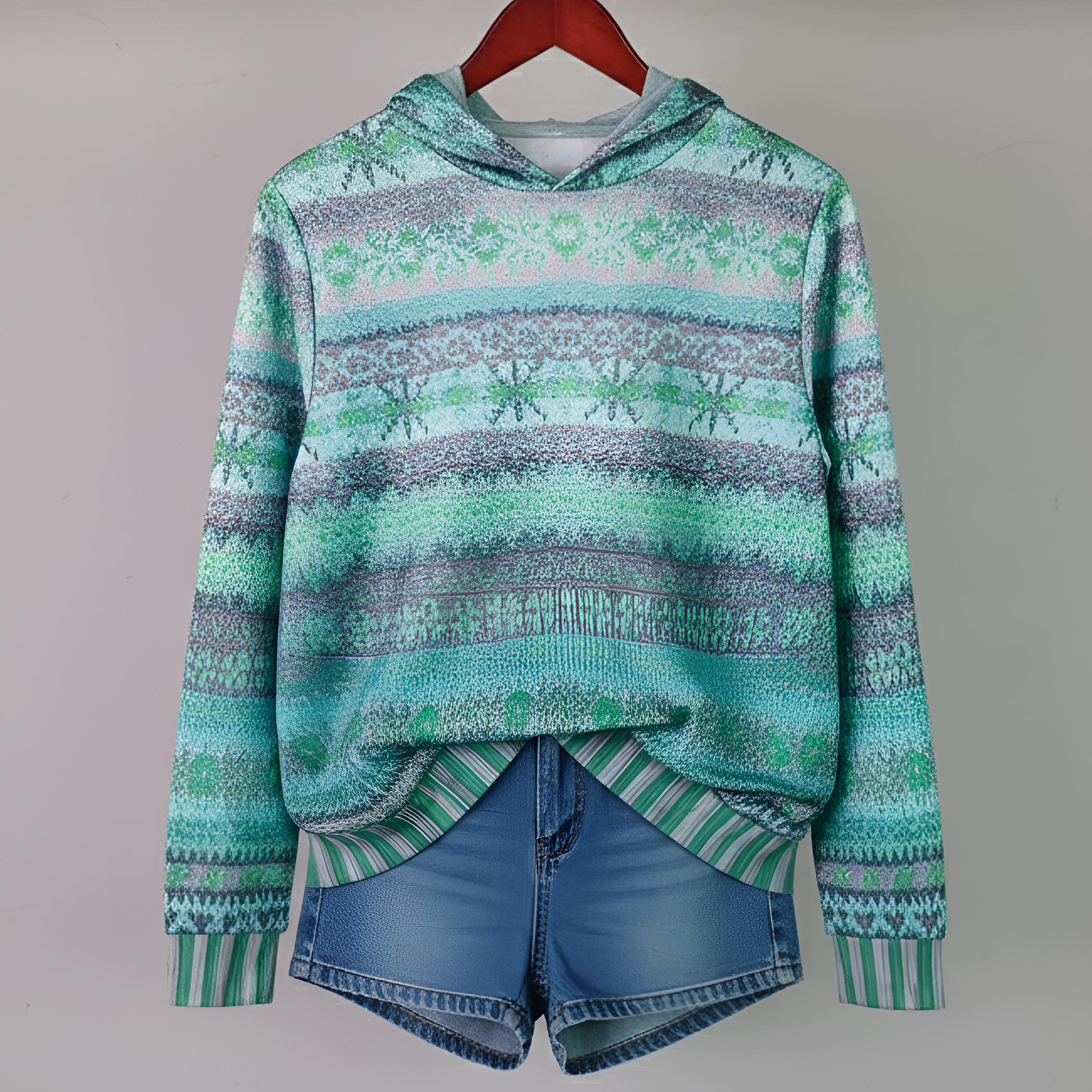 Teal Geometric Jumper | Women's Winter Hooded