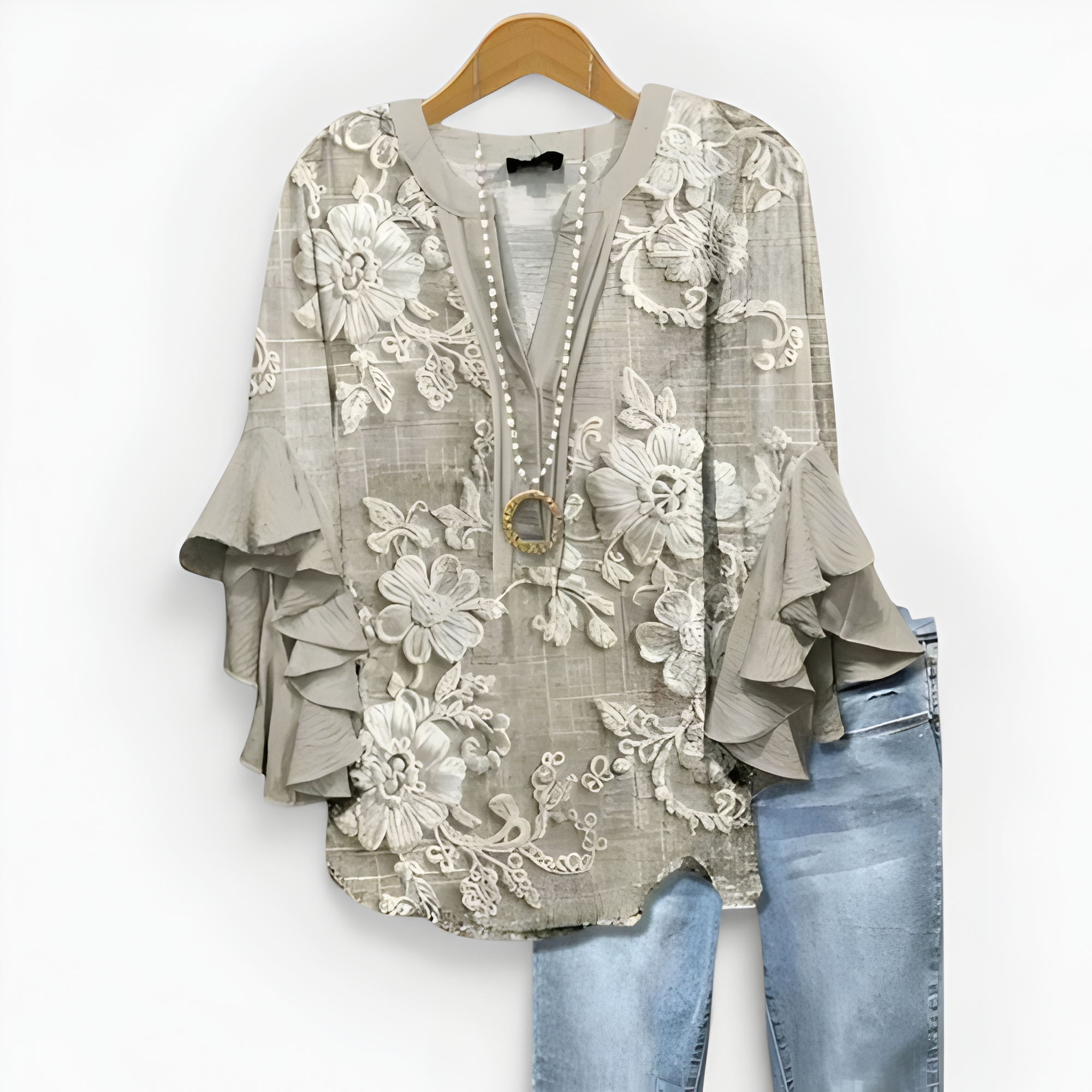 Women's Floral Print Ruffle Sleeve Blouse | Summer