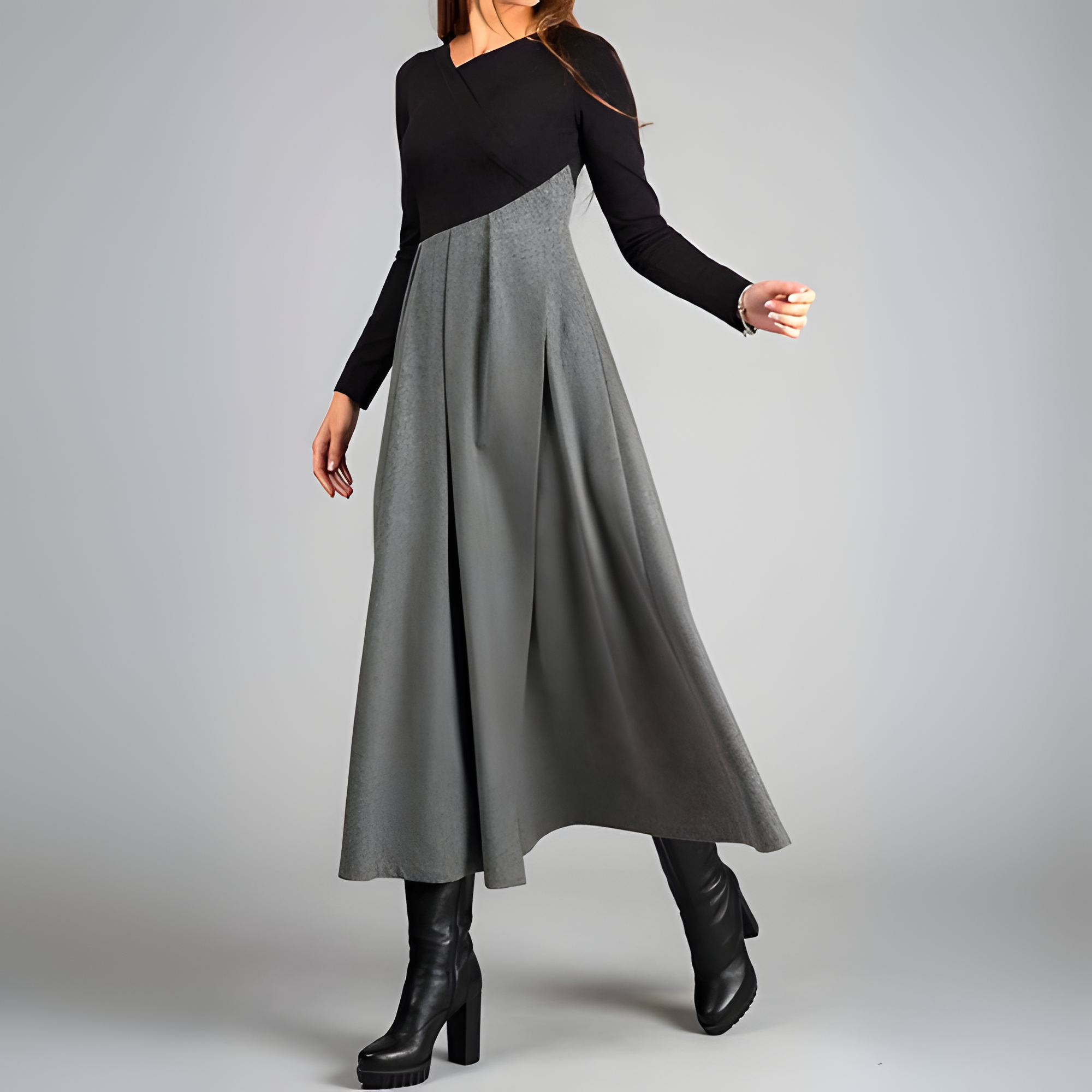 Women's Colorblock Long Sleeve Midi Dress | Winter