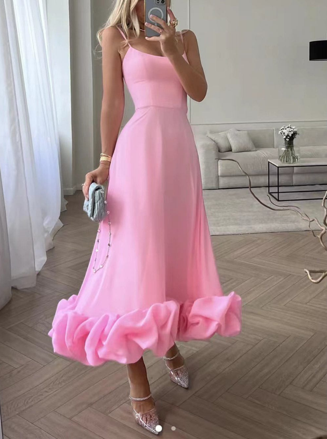 Women's Summer Formal Dress | Thin Strap and Ruffled Hem