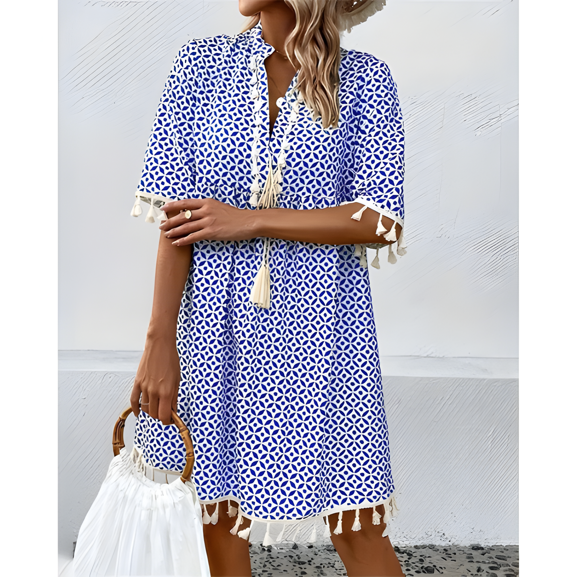 Women's Printed Mini Dress with Tassels | Summer
