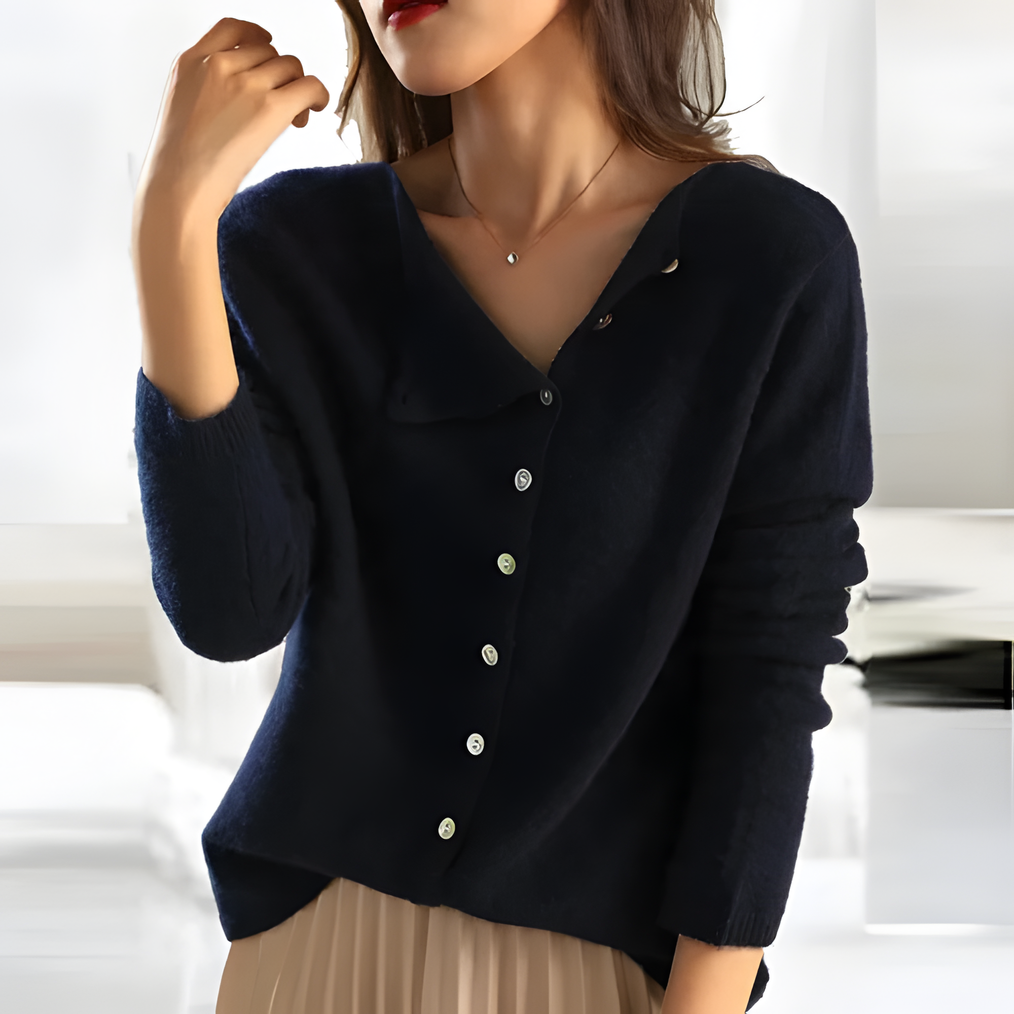 Button-Front V-Neck Top | Women’s Long Sleeve Style