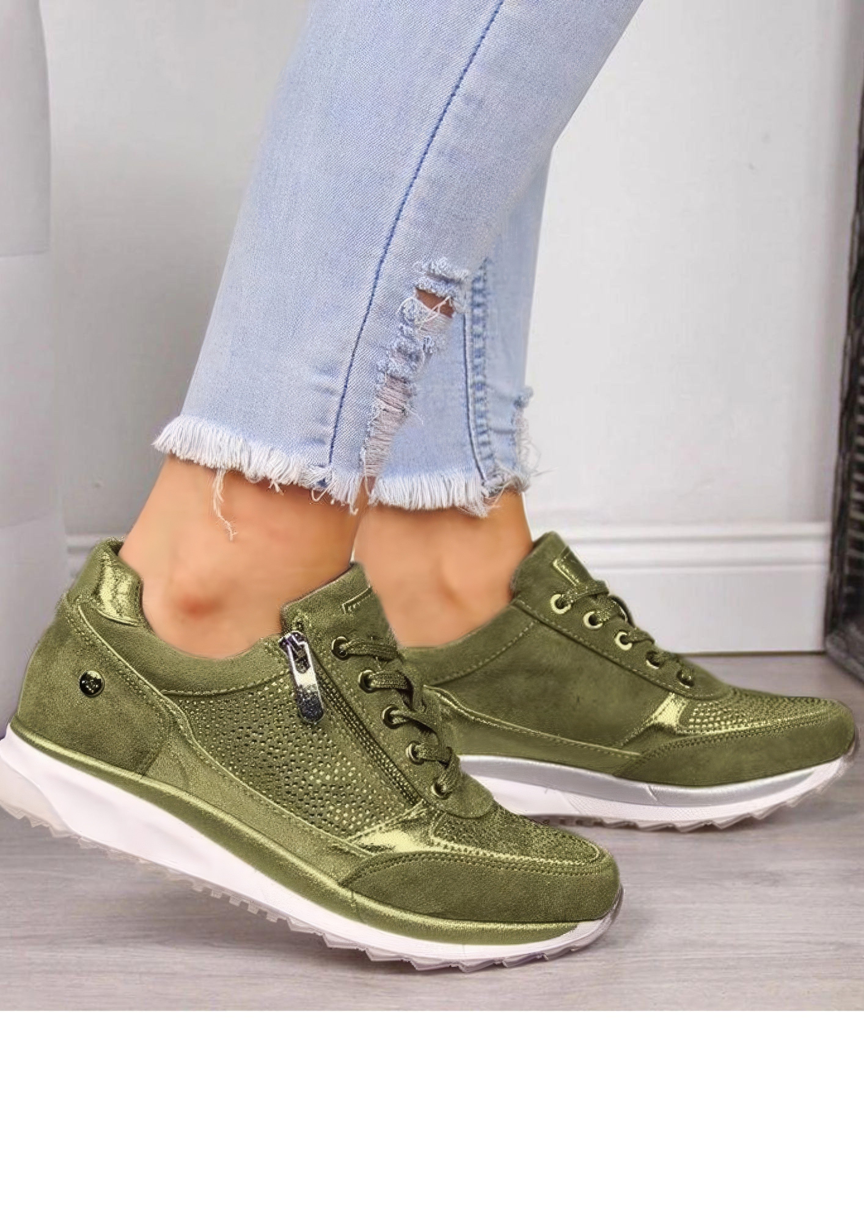 Women's Sparkly Lace-Up Sneakers | Wedge