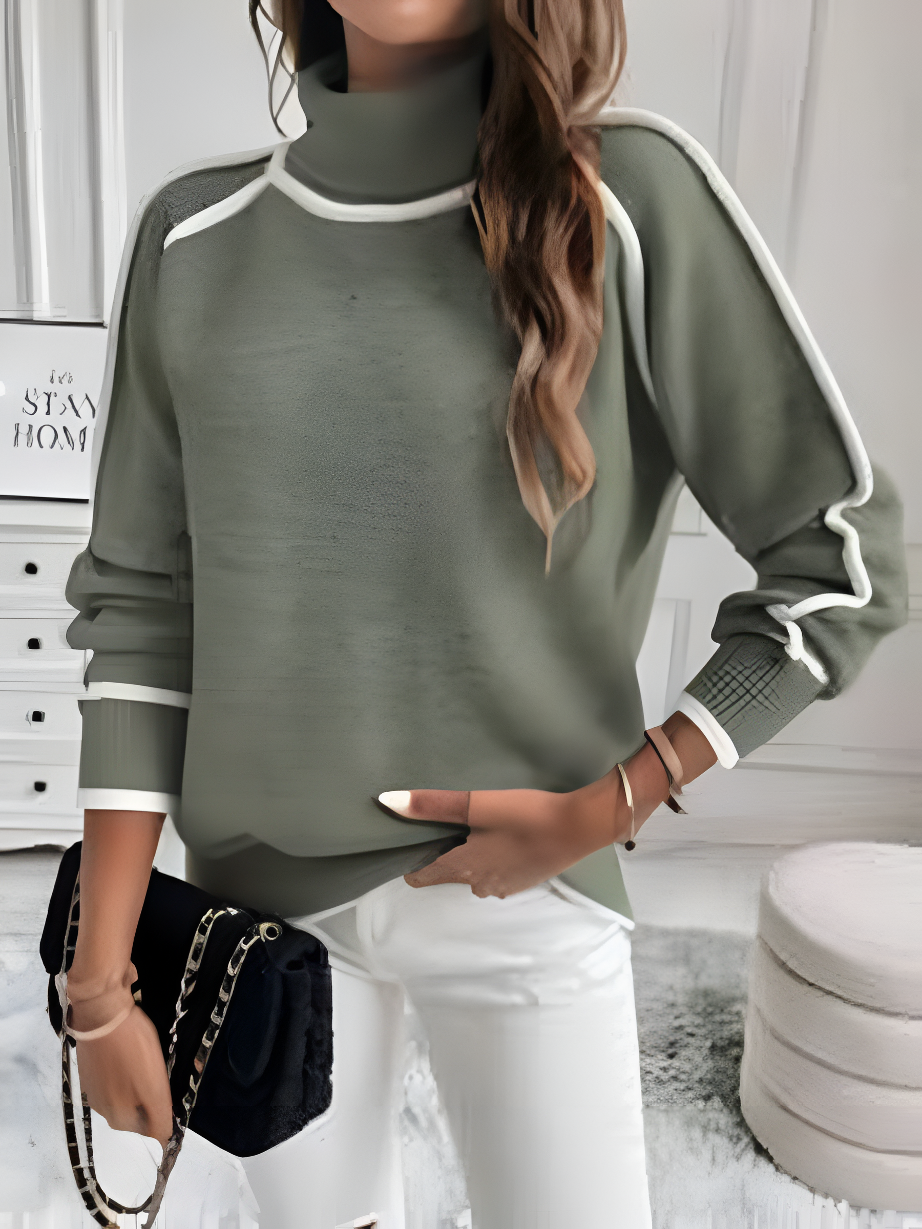 Turtleneck Jumper | Women's Winter Contrast Trim