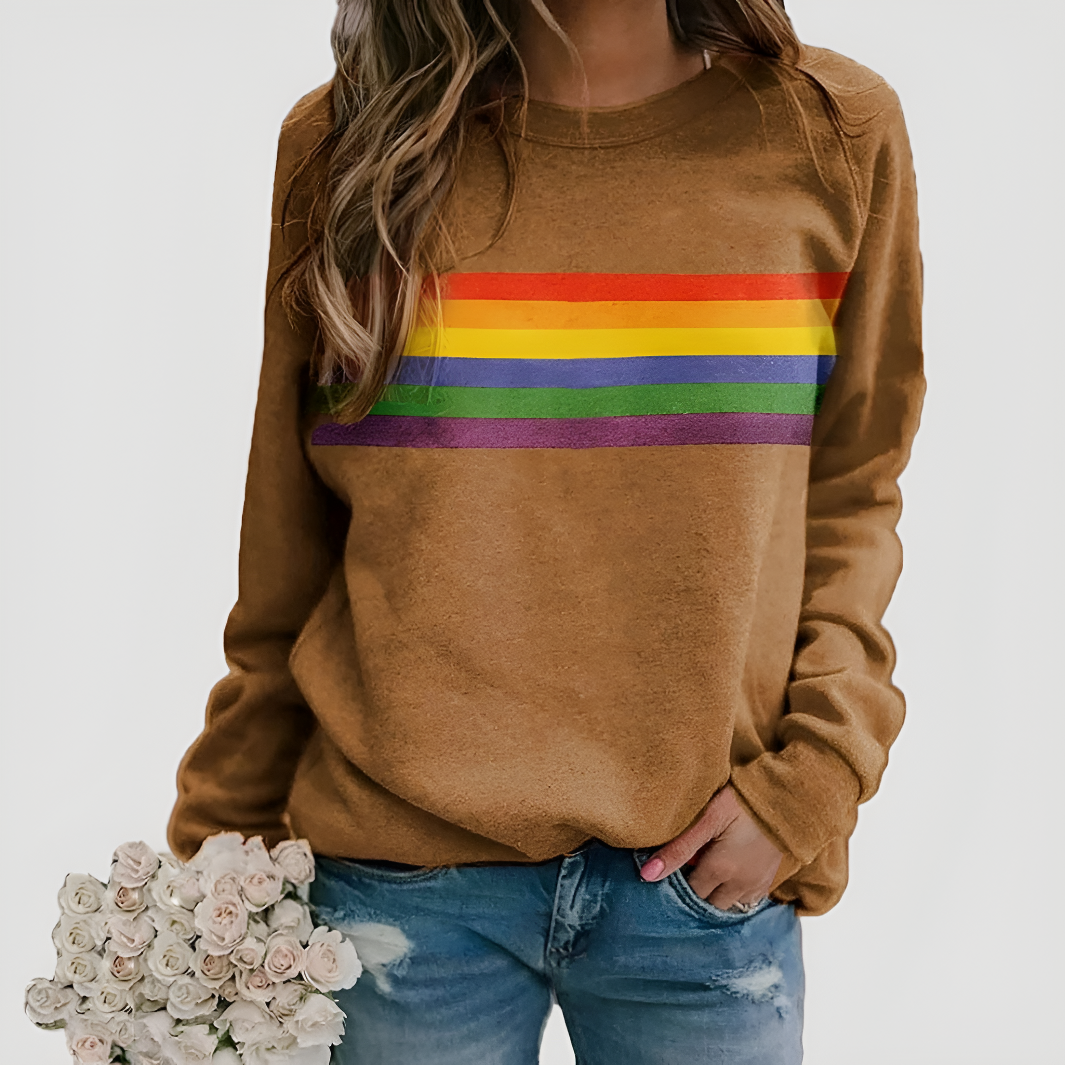 Rainbow Striped Sweatshirt | Women's Winter Long Sleeve