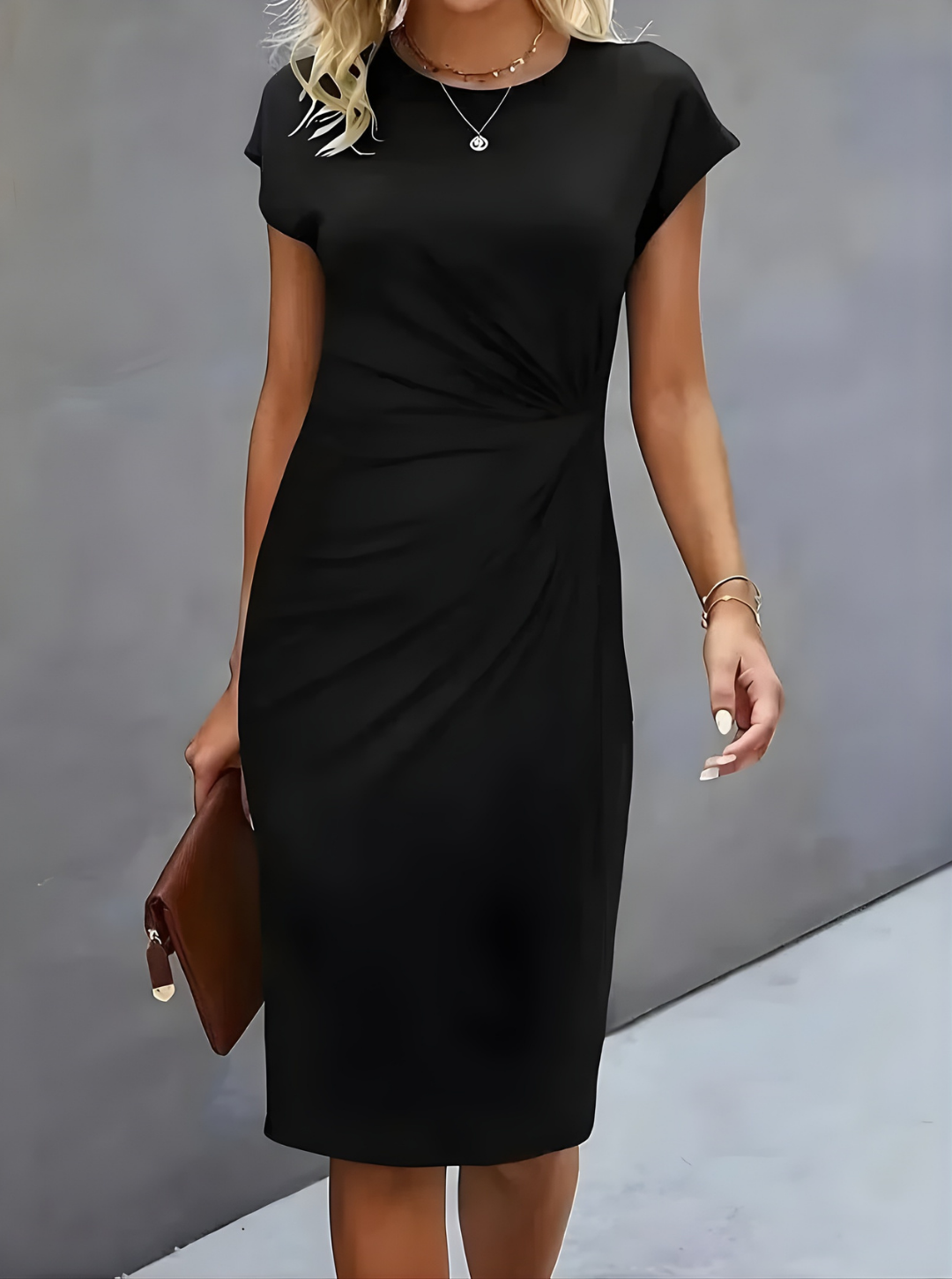 Women's Black Midi Dress | Minimal Relaxed Waist