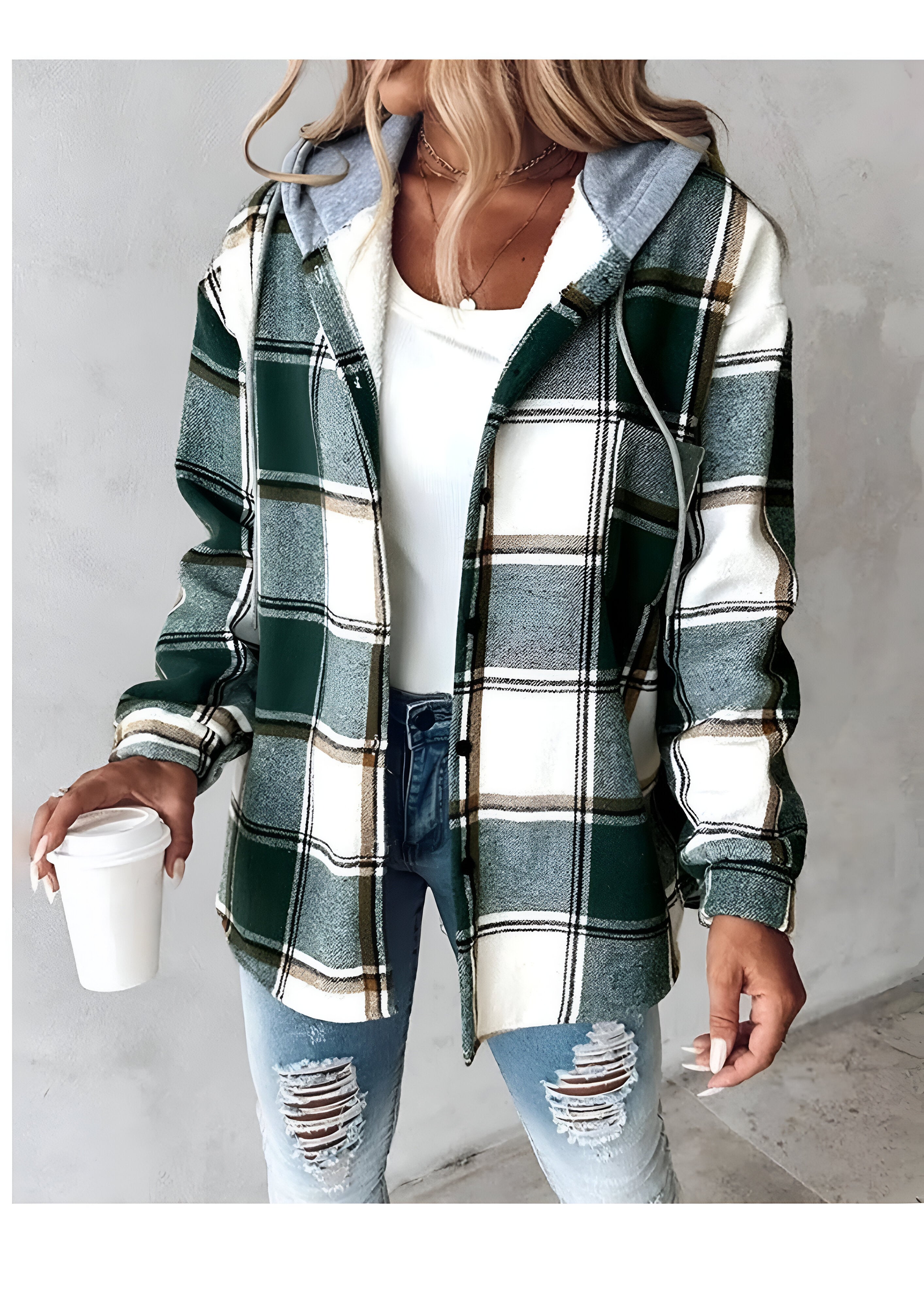 Plaid Button-Up Shirt Jacket | Women's Hoodie