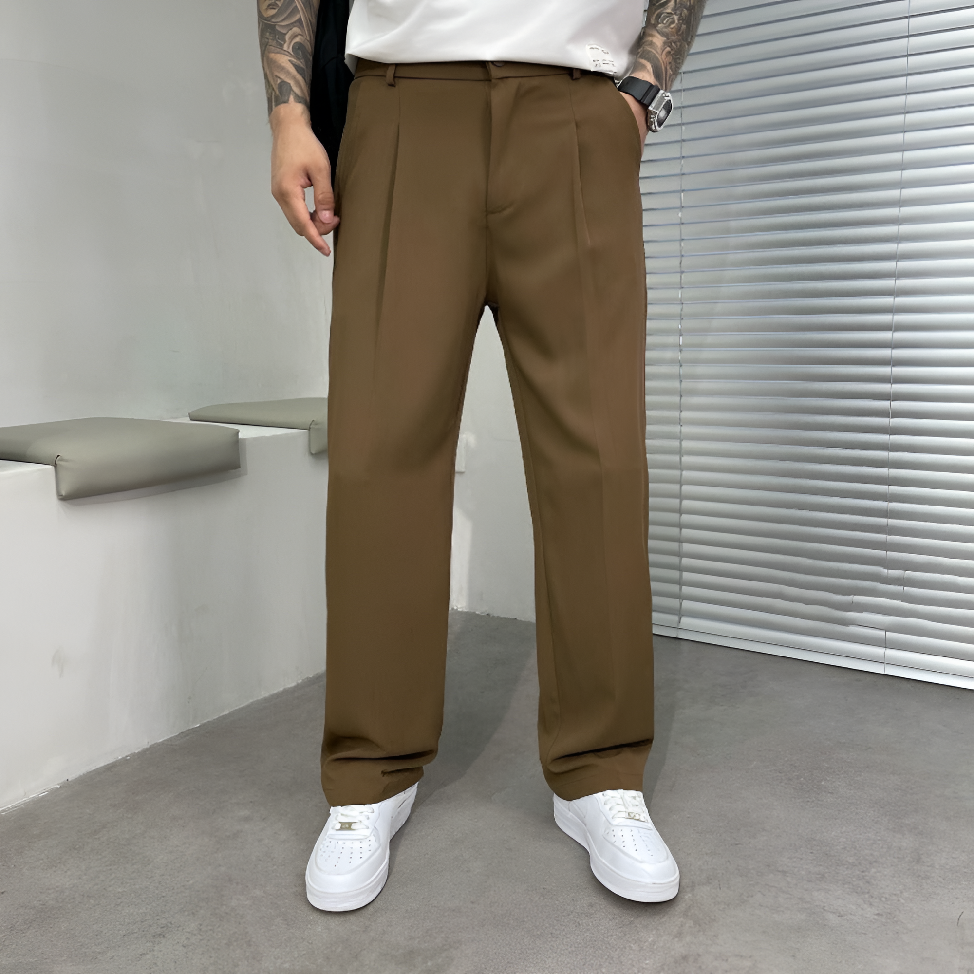 Pleated Trousers | Men's Casual Wide-Leg