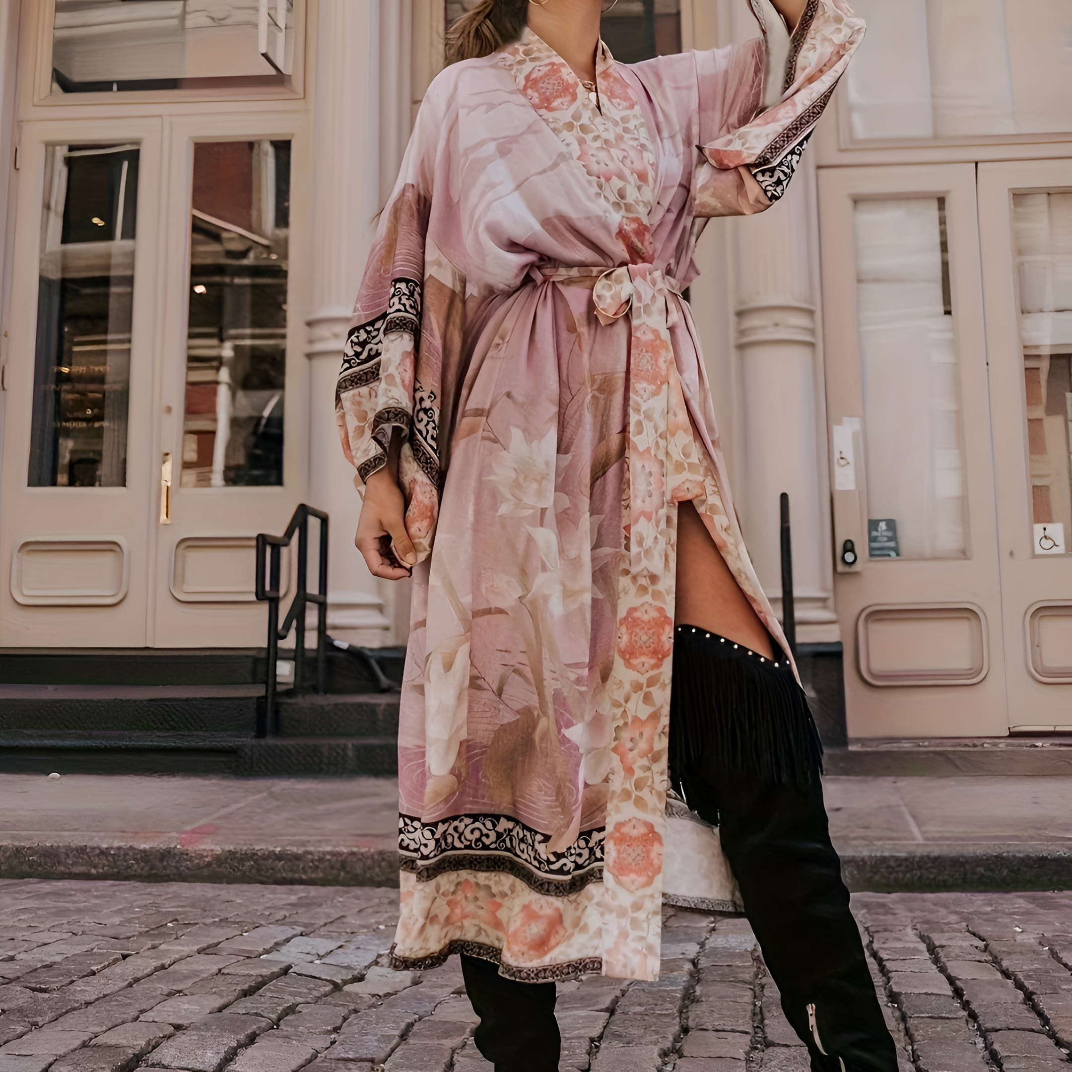 Women's Floral Print Kimono Dress | Maxi