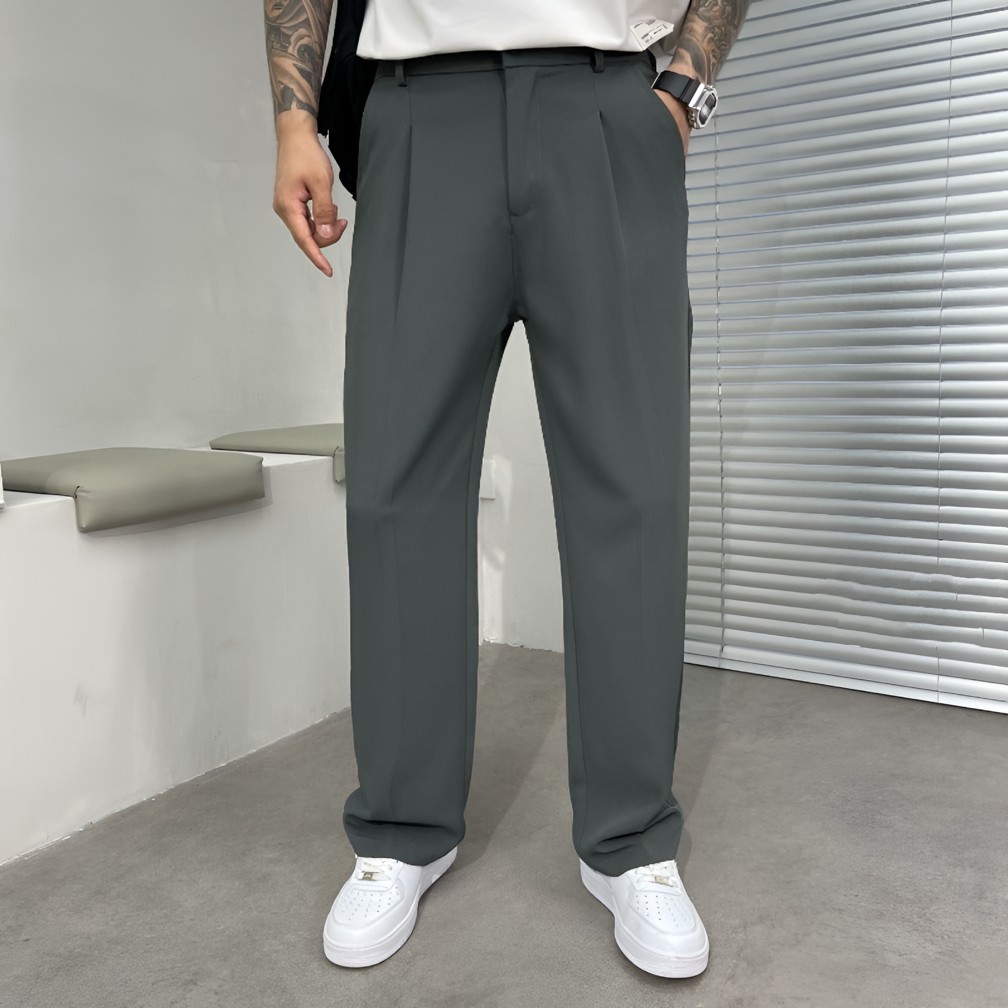 Pleated Trousers | Men's Casual Wide-Leg