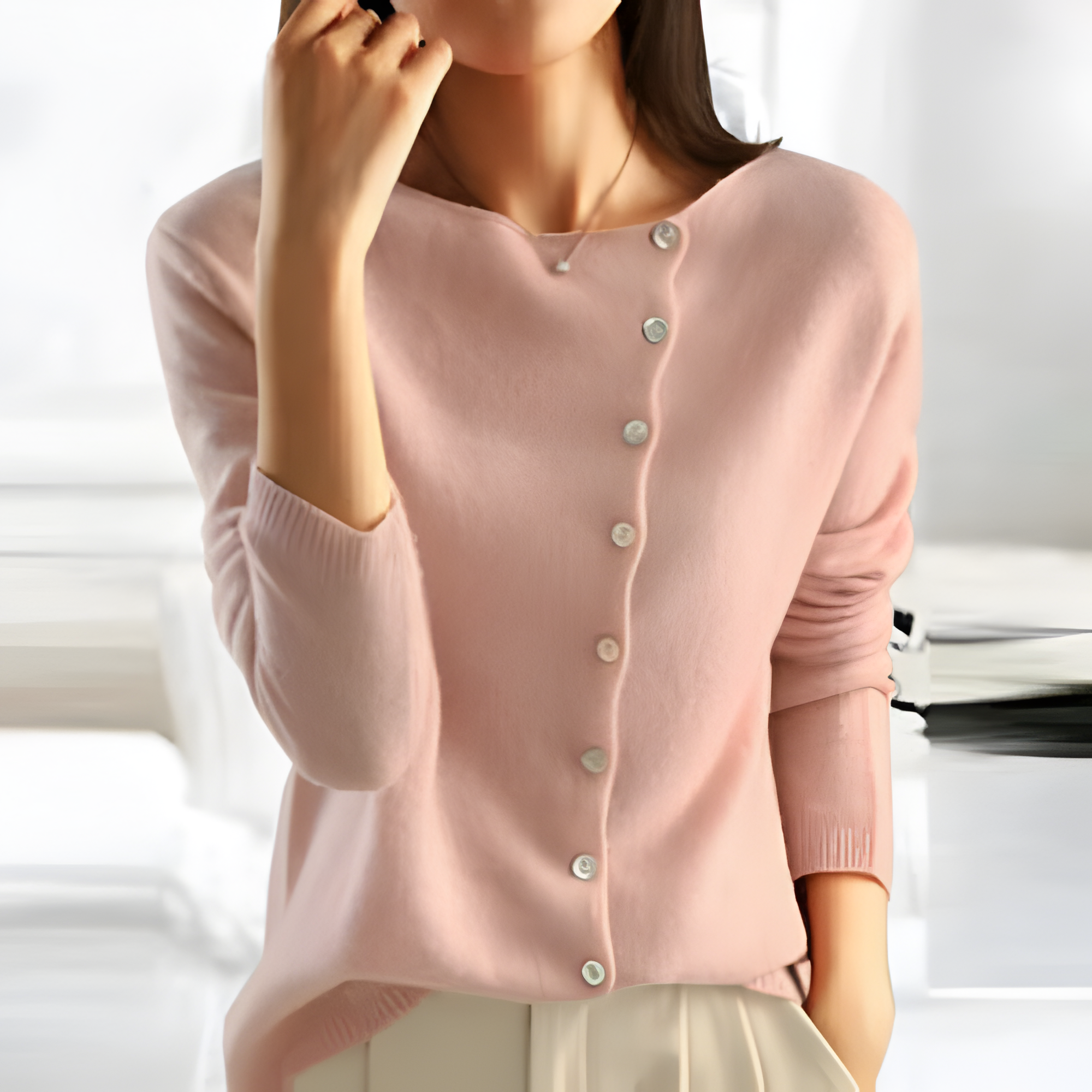 Button-Front V-Neck Top | Women’s Long Sleeve Style