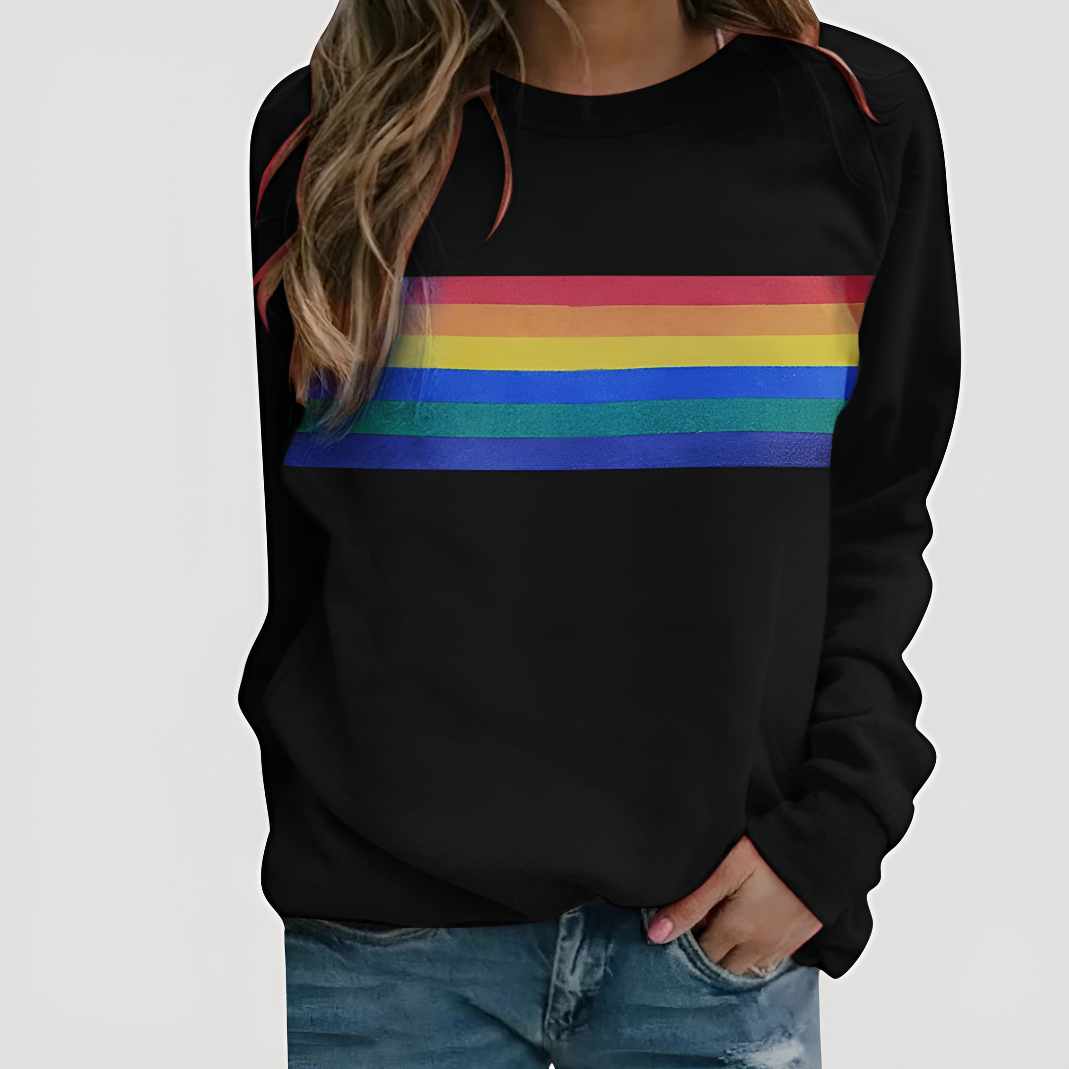Rainbow Striped Sweatshirt | Women's Winter Long Sleeve