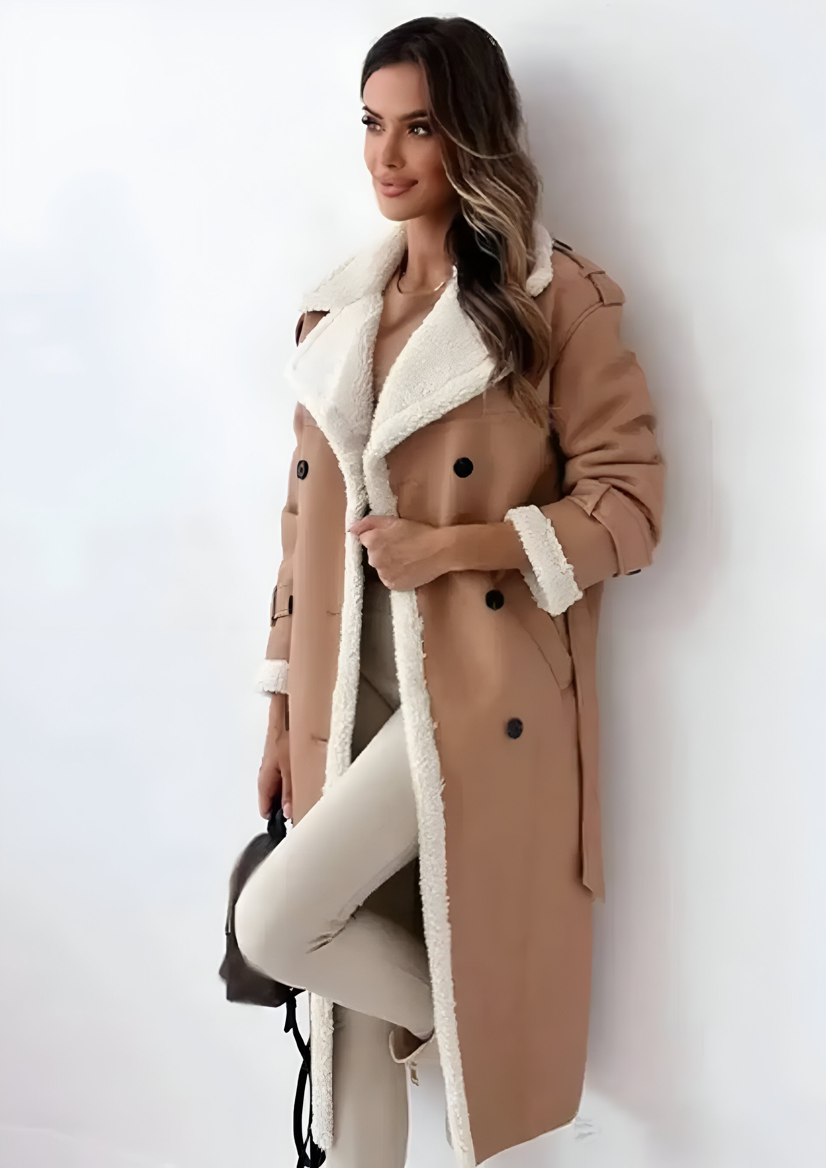 Fleece Lined Long Jacket | Women's Plush Collar