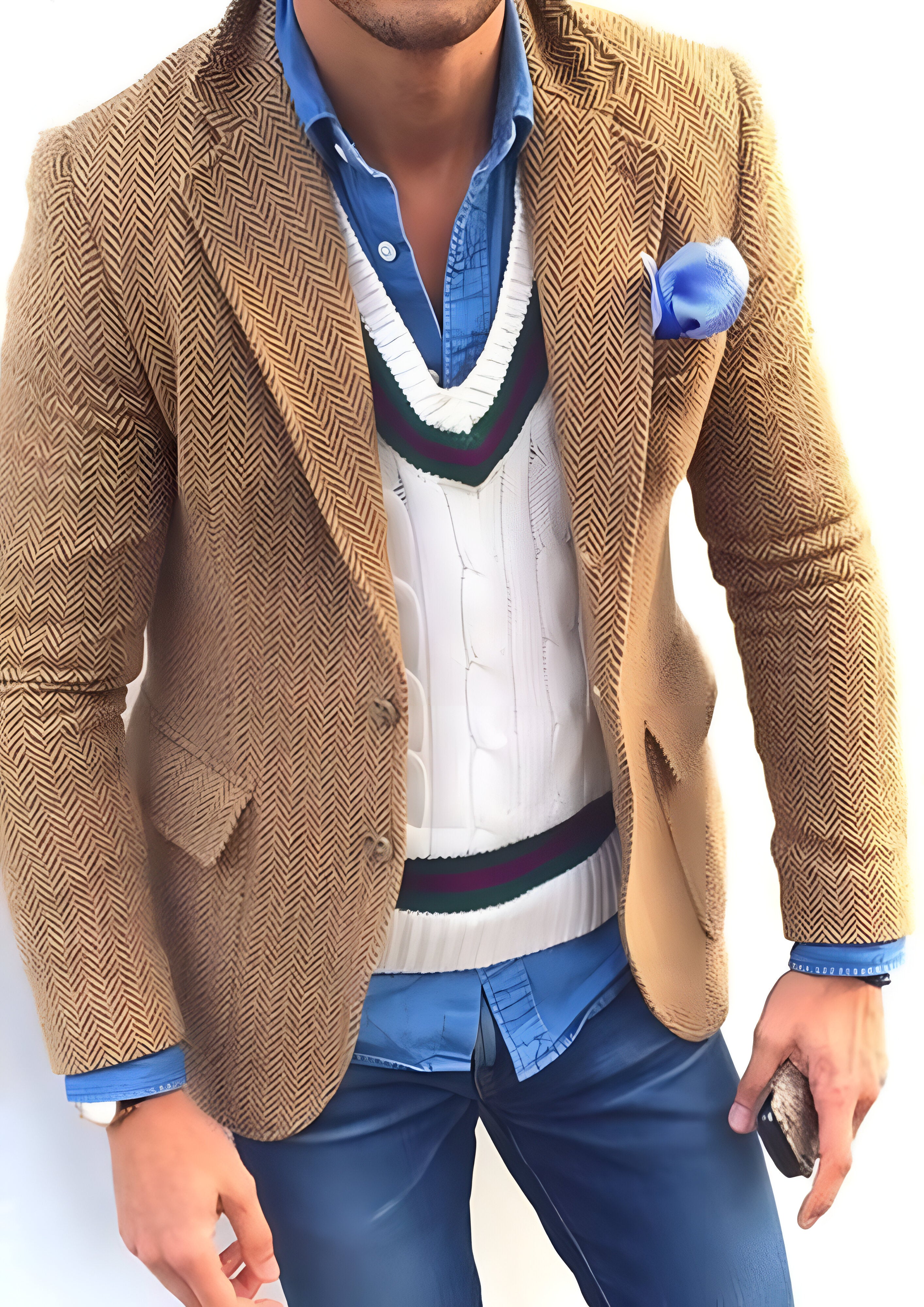 Vintage Herringbone Blazer | Men's Single Breasted