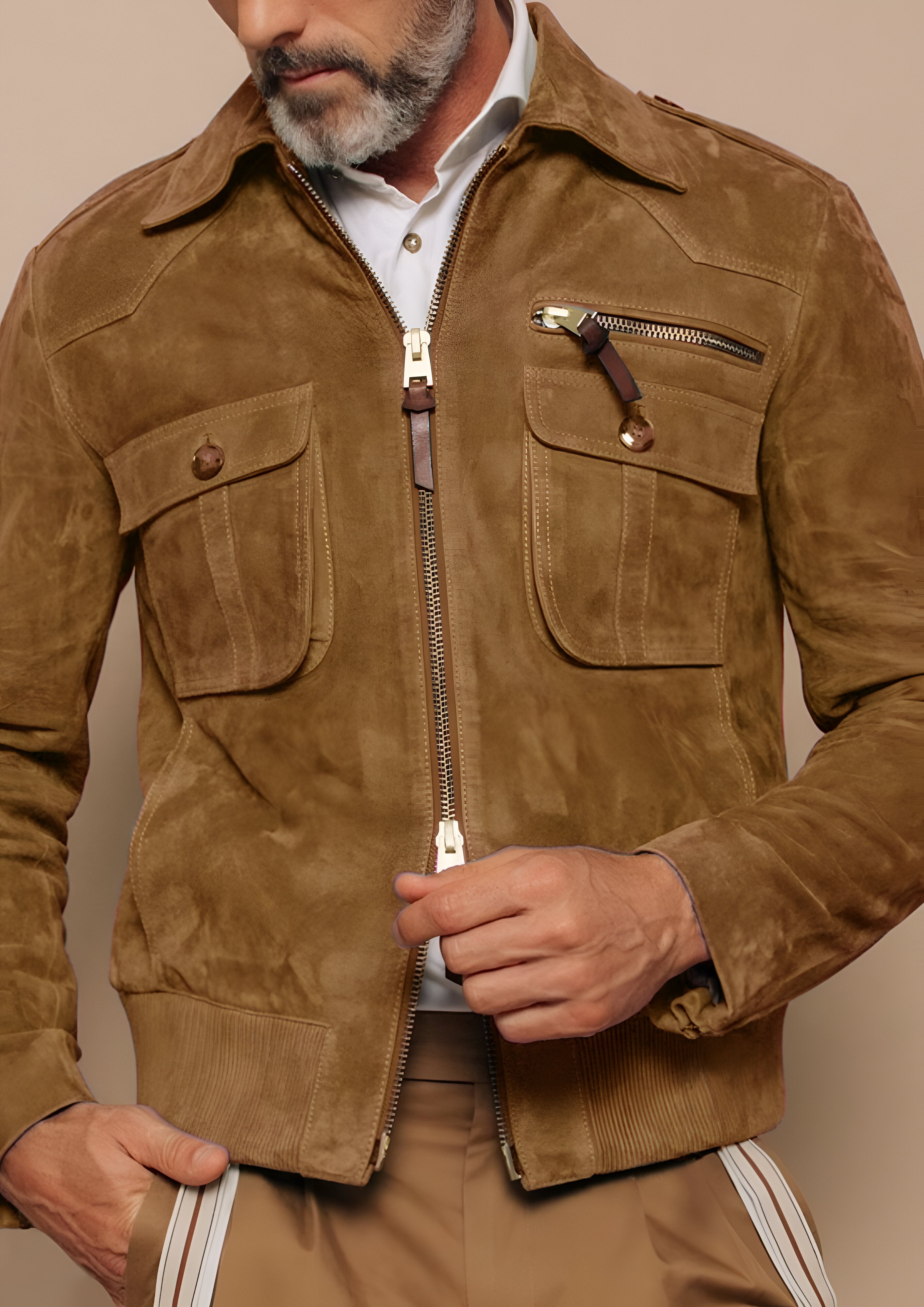 Retro Lapel Zipper Jacket | Men's Suede