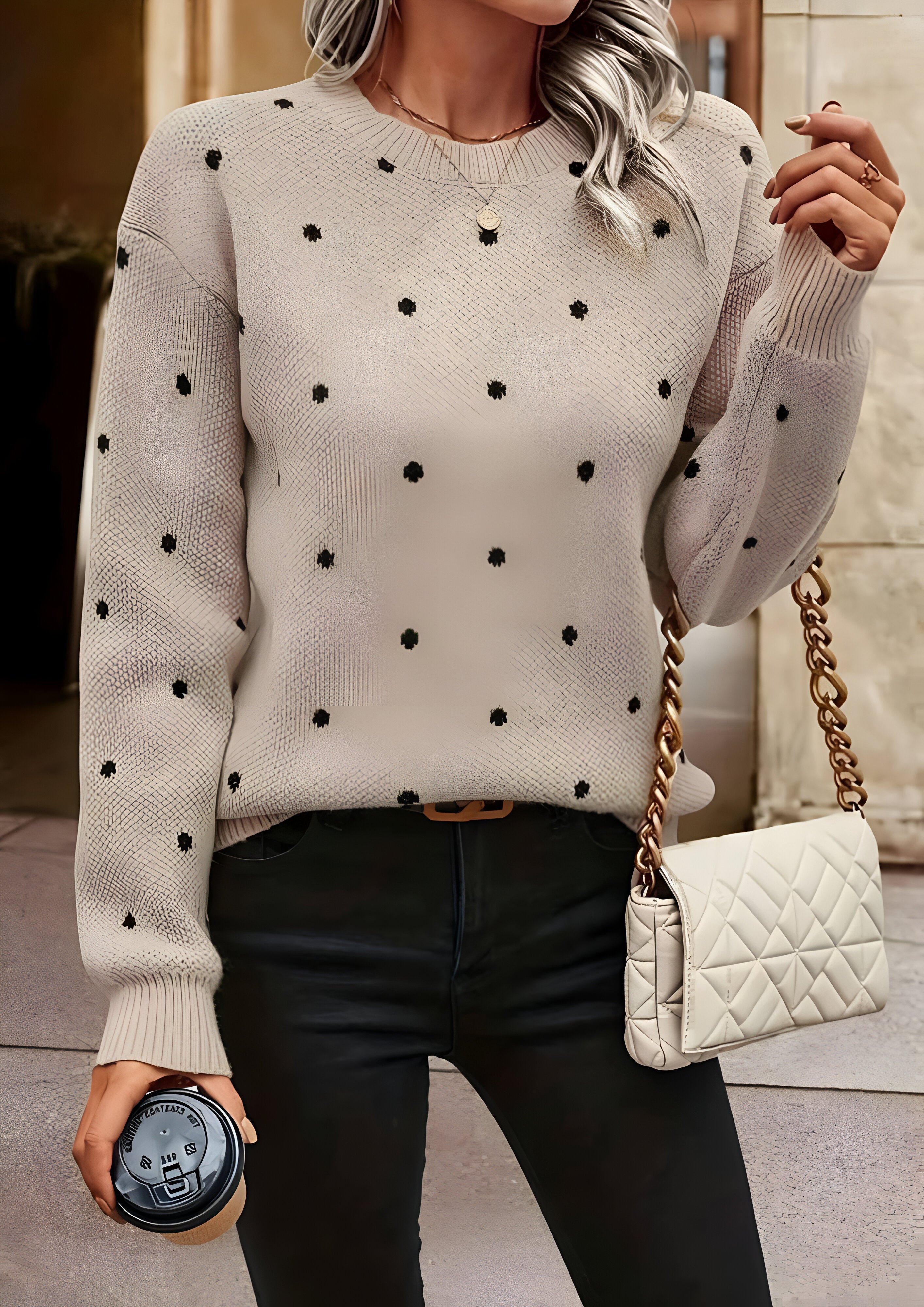 Polka Dot Knitted Jumper| Women's Relaxed Fit