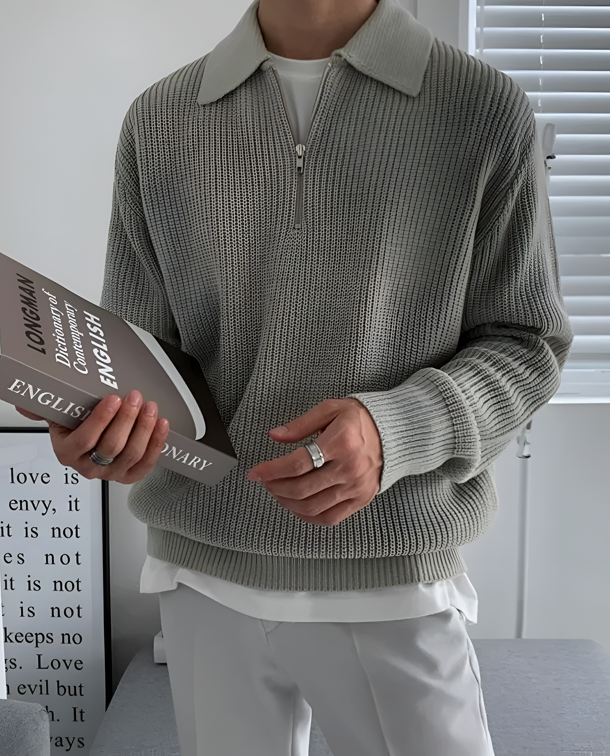 Ribbed Polo Jumper | Men's Winter Half Zip